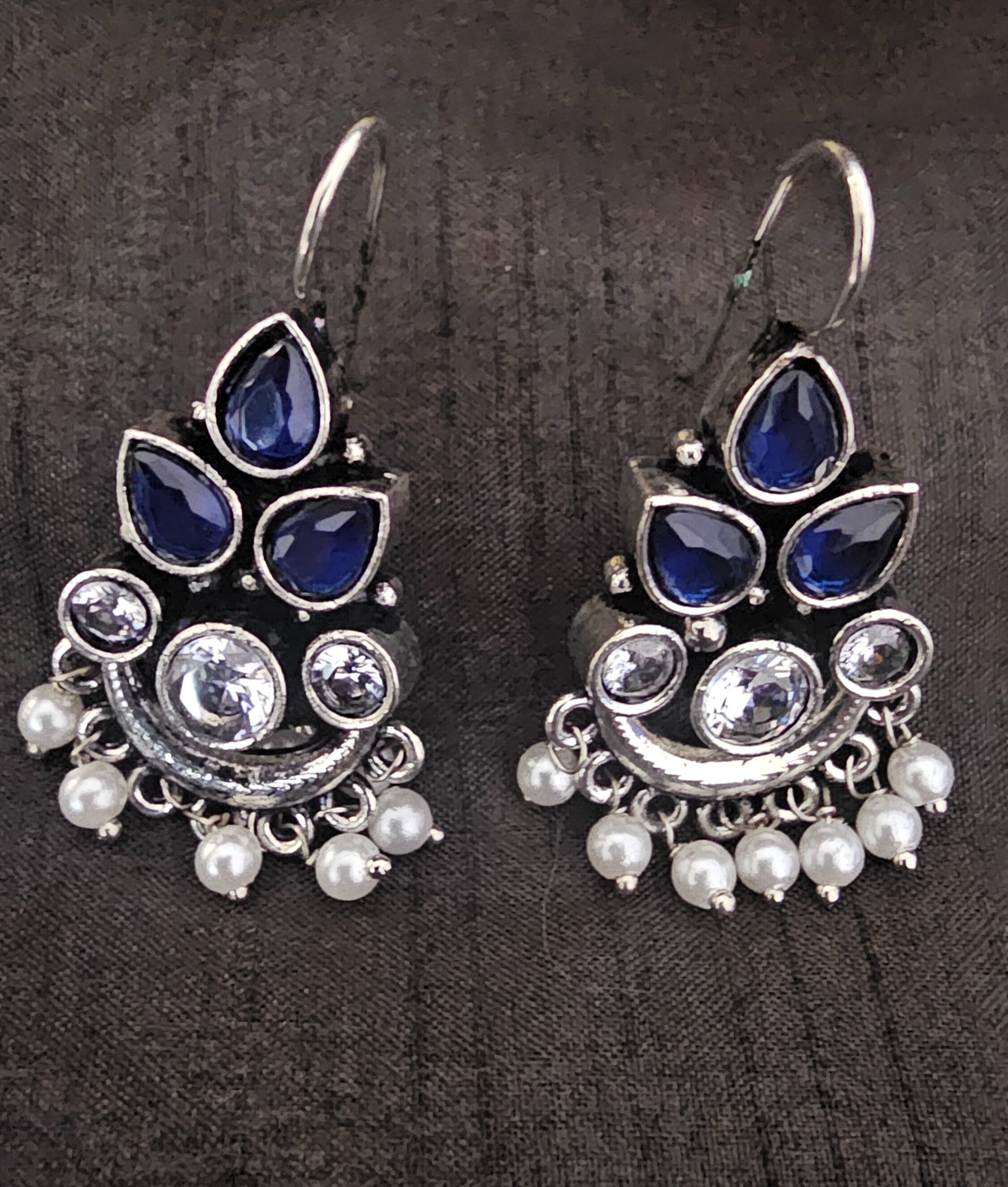 Blue Gemstone & Pearl Drop Earrings