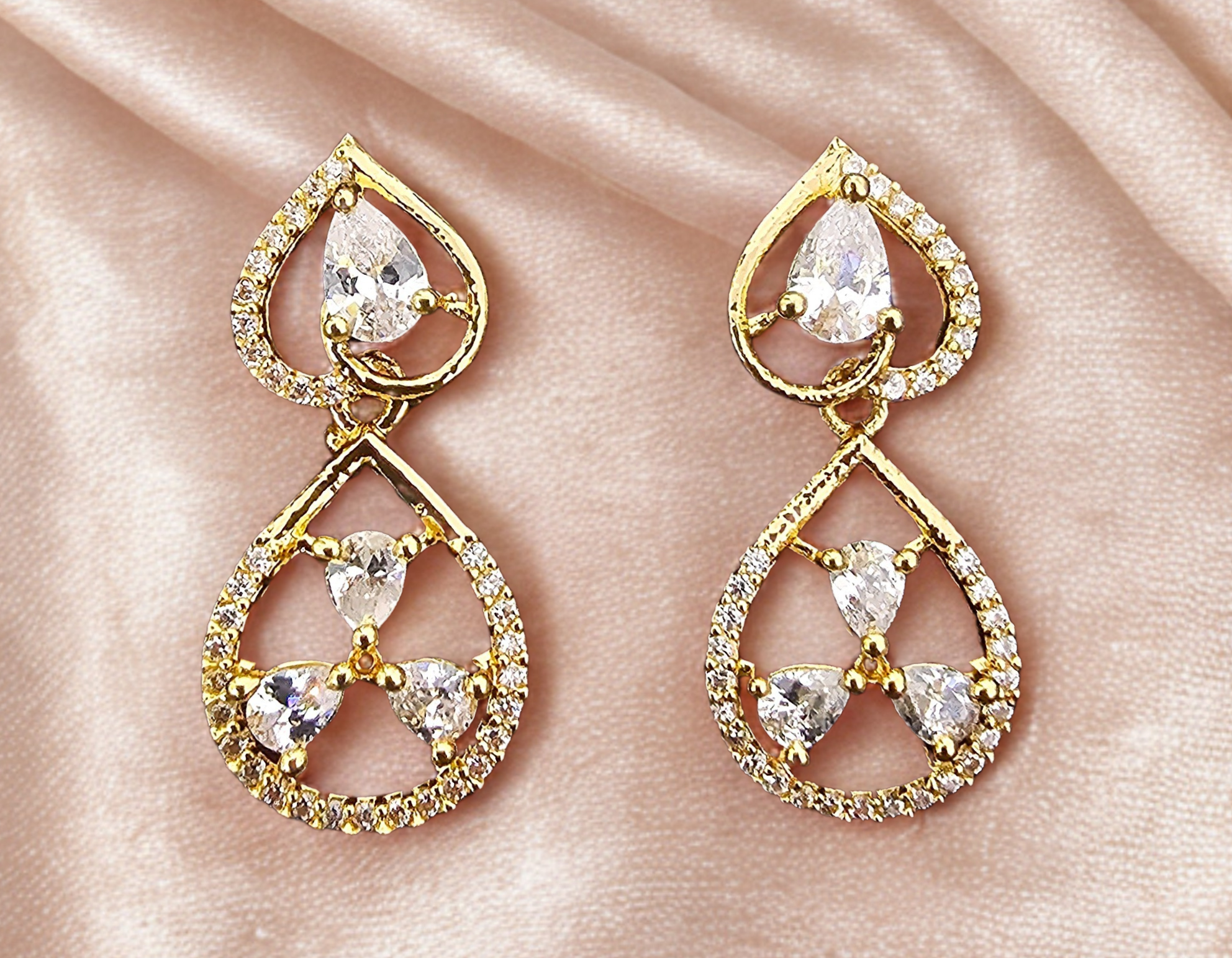 Golden Crystal Hue White Stone Earring