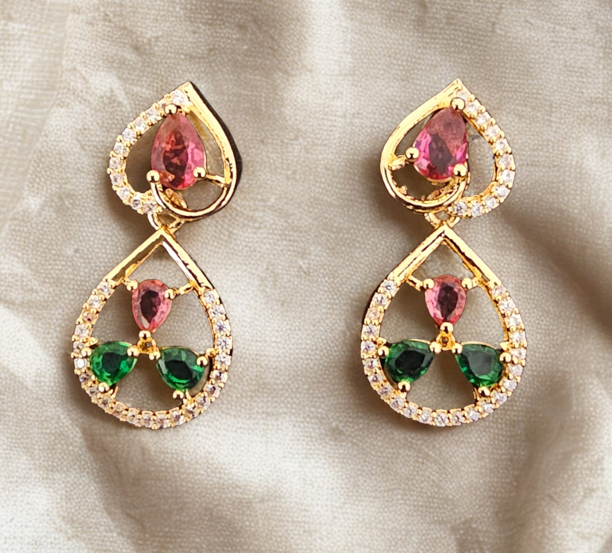 Golden Crystal Hue Stone Earring