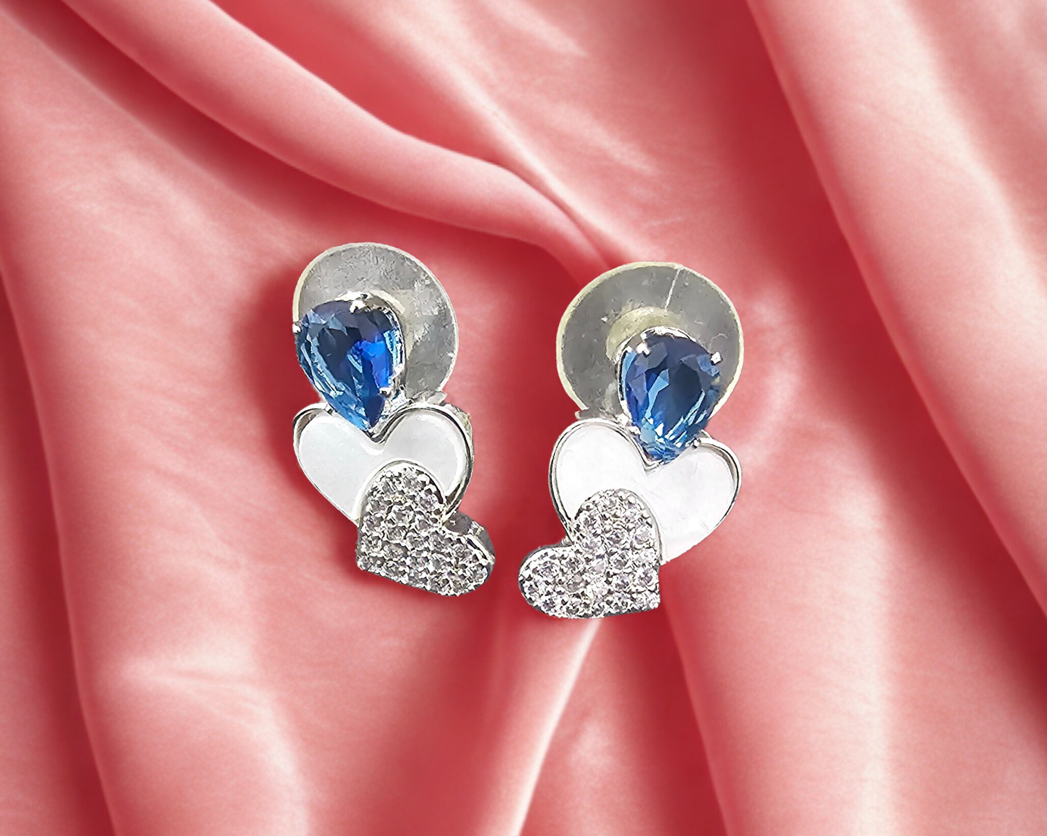 Elegant Heart-Shaped Blue Crystal Earrings