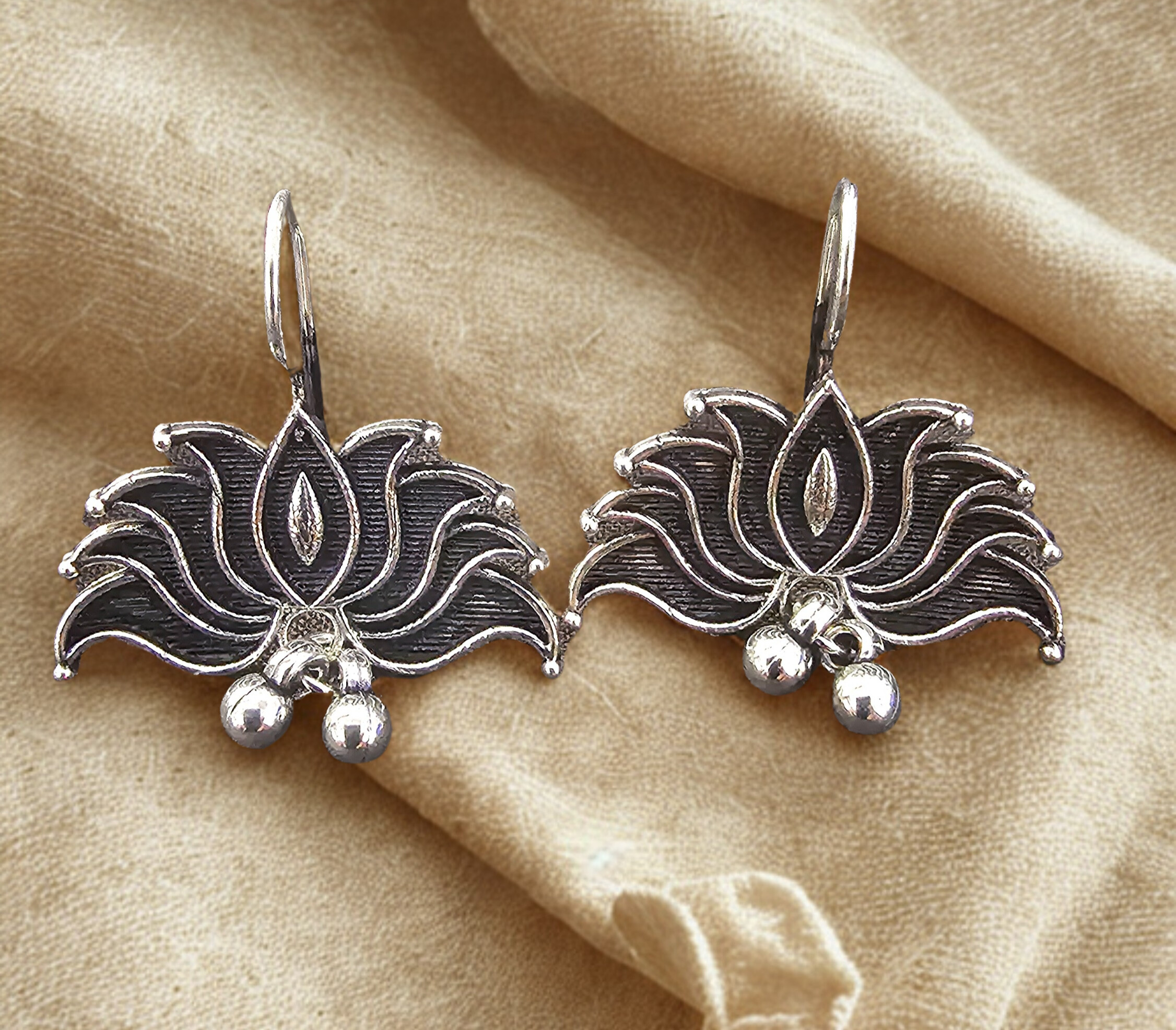 Silver Lotus Earrings