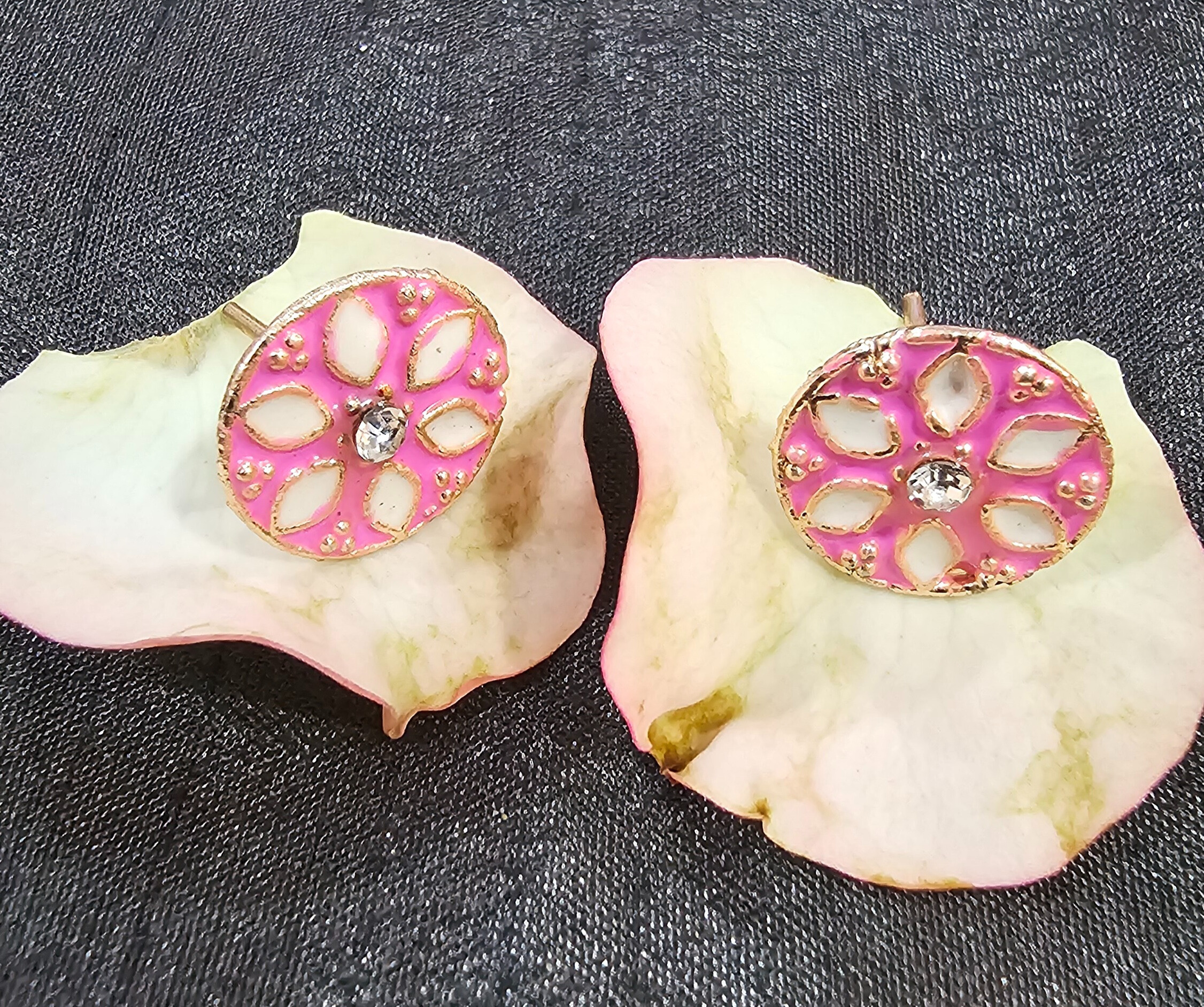 Pink Floral Rhinestone Earrings