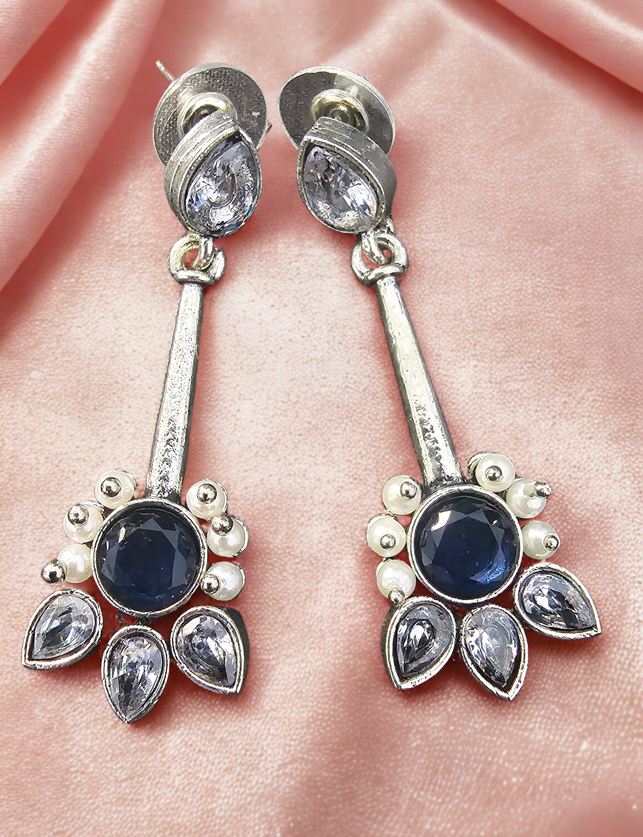Silver and Blue Crystal Drop Earrings