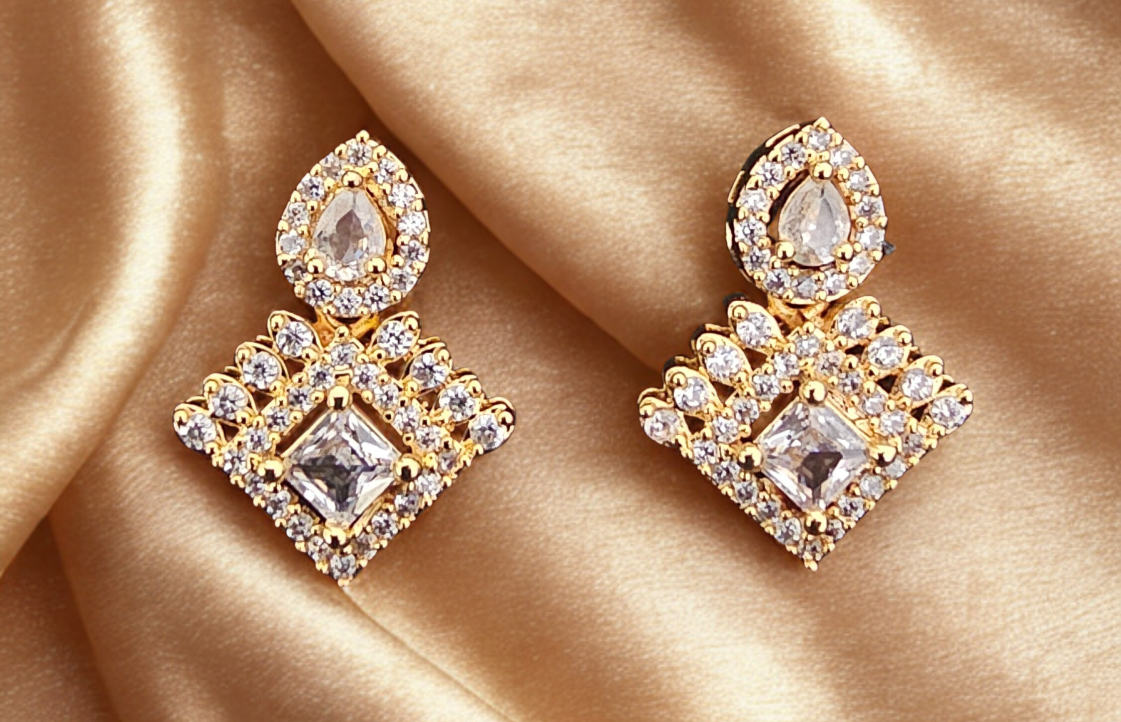 Elegant Gold-Plated Diamond Earrings