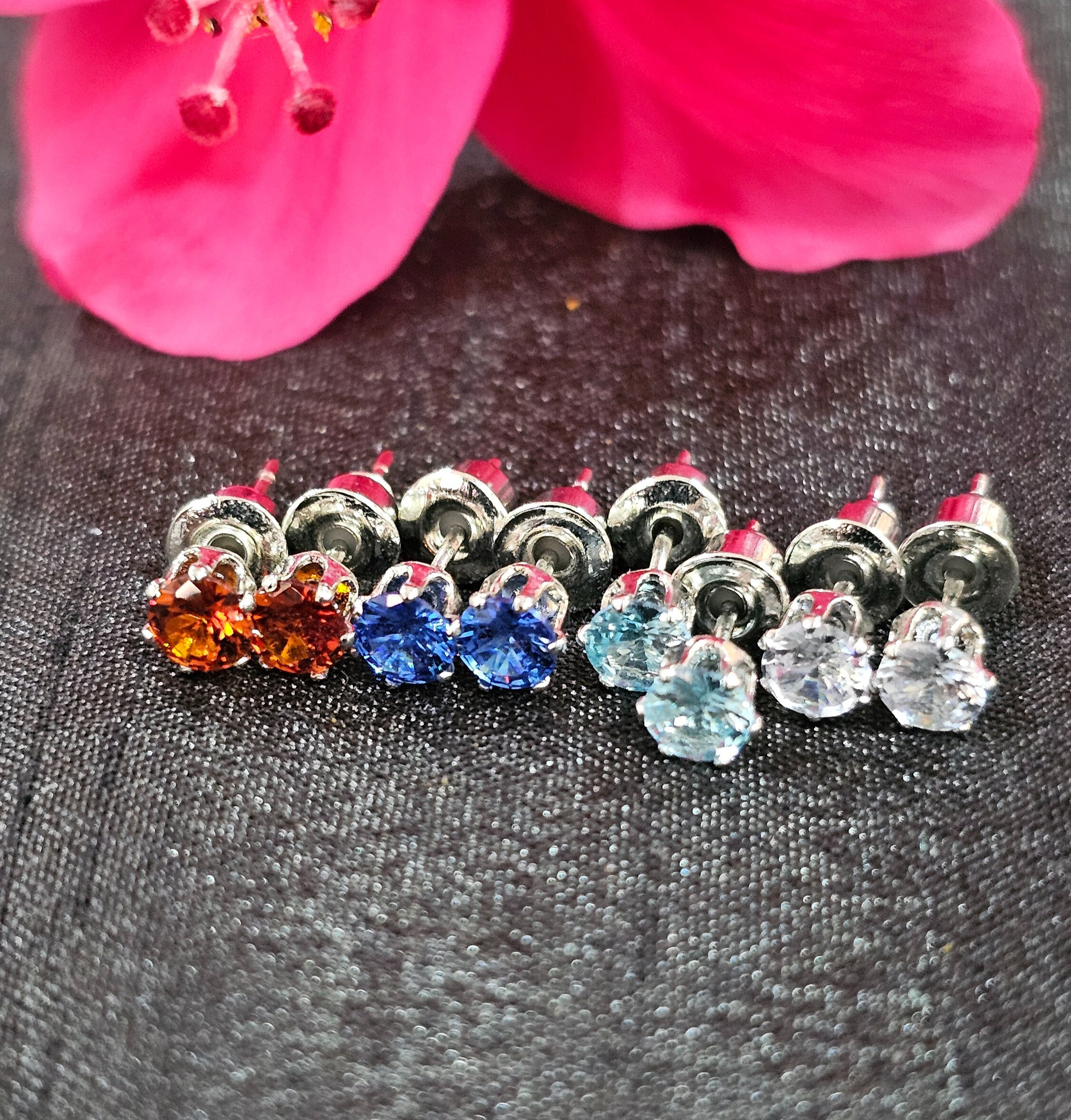 Set of Colorful Gemstone Stud Earrings