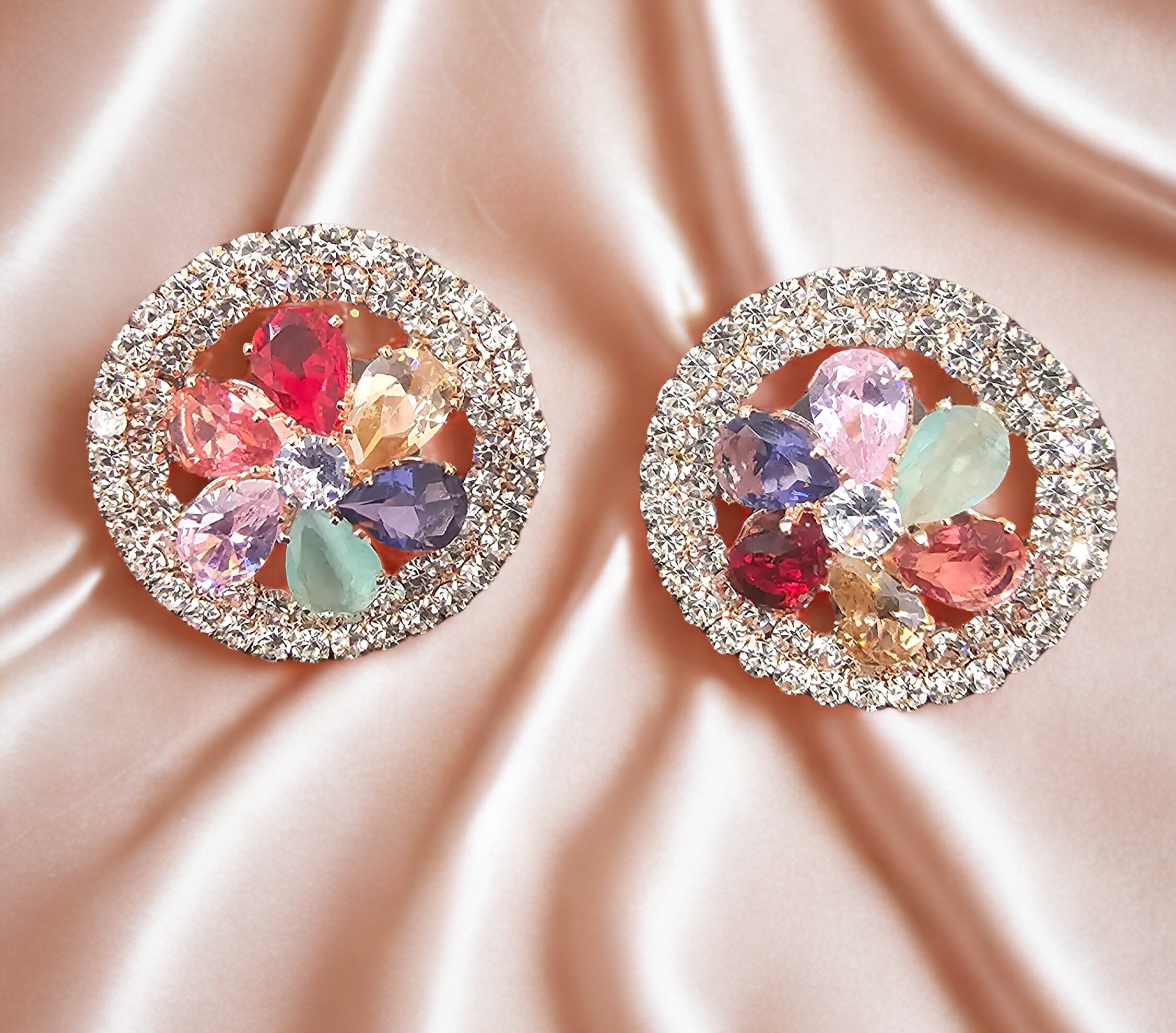 Colorful Crystal Flower Earrings