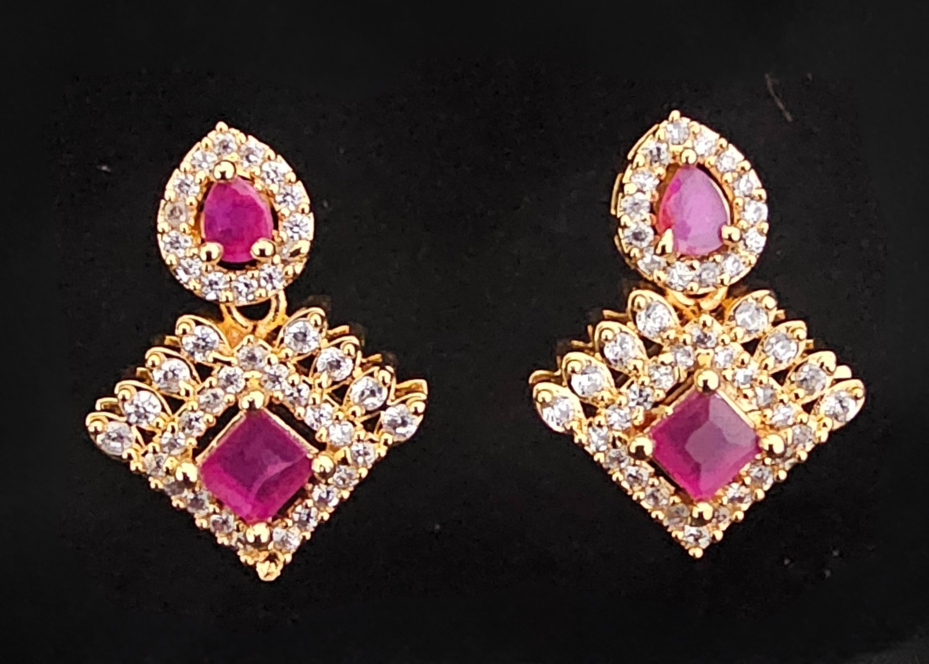 Gold-Plated Ruby and Diamond Earrings