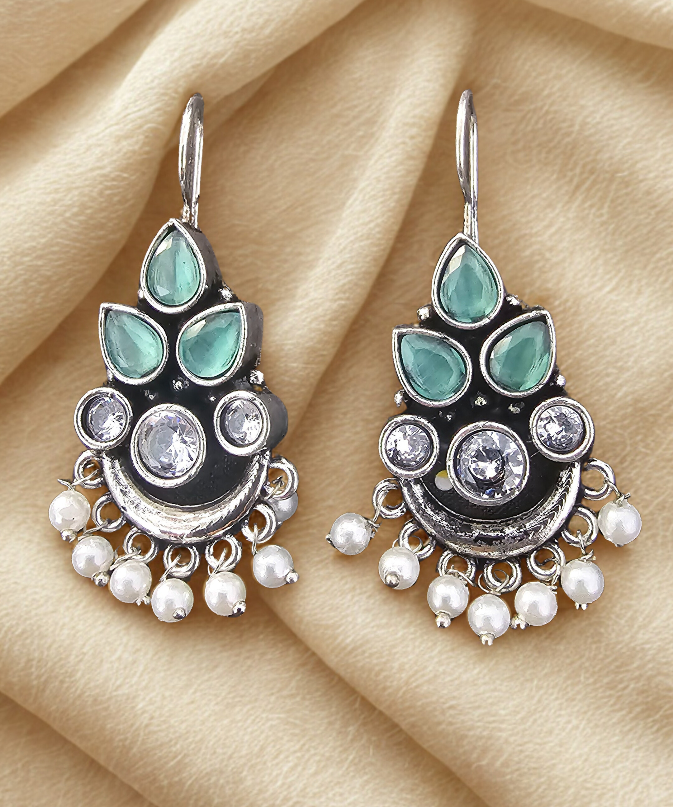 Elegant Silver Earrings with Green Stones