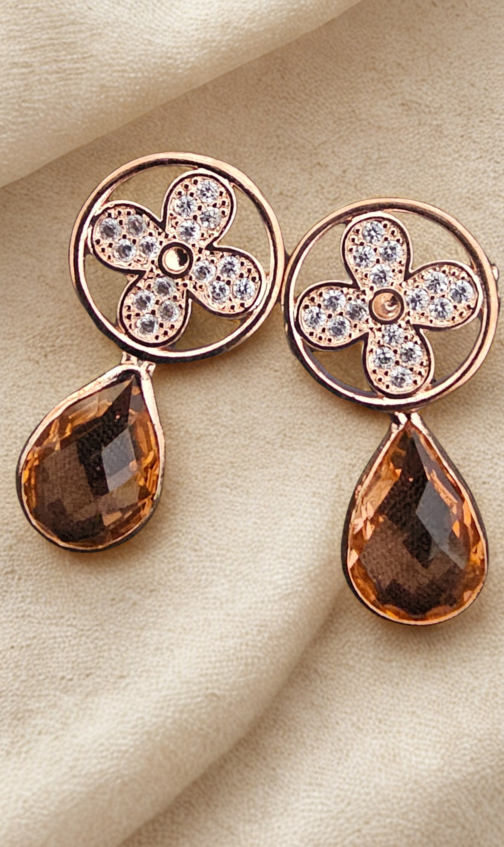 Floral Crystal Drop Earrings