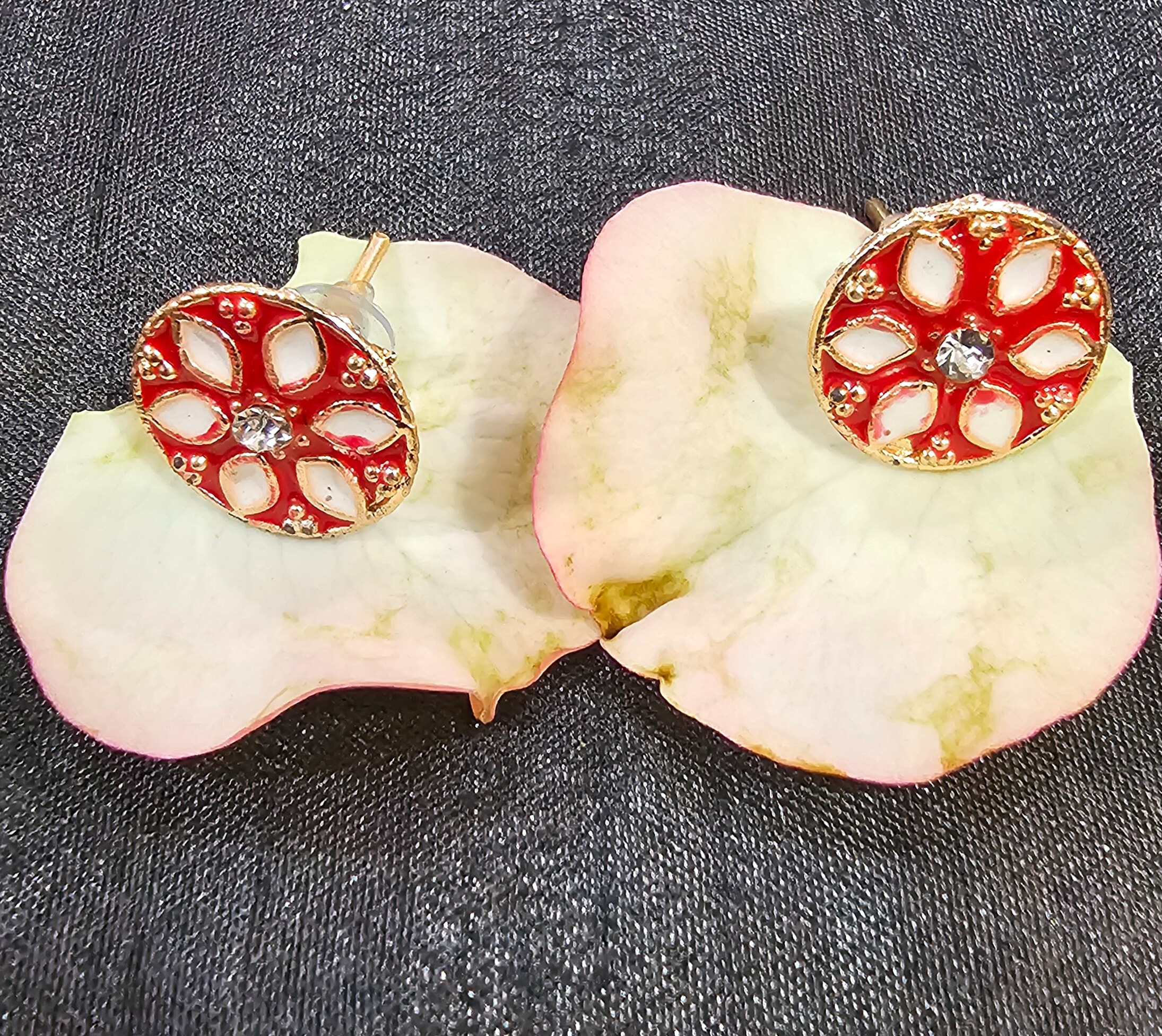 Red and White Floral Stud Earrings
