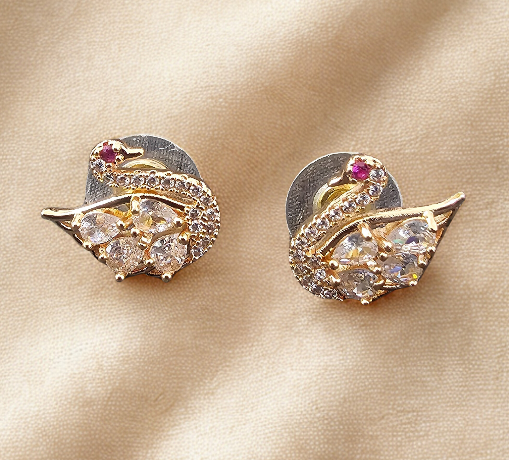 Gold-tone Crystal Swan Earrings