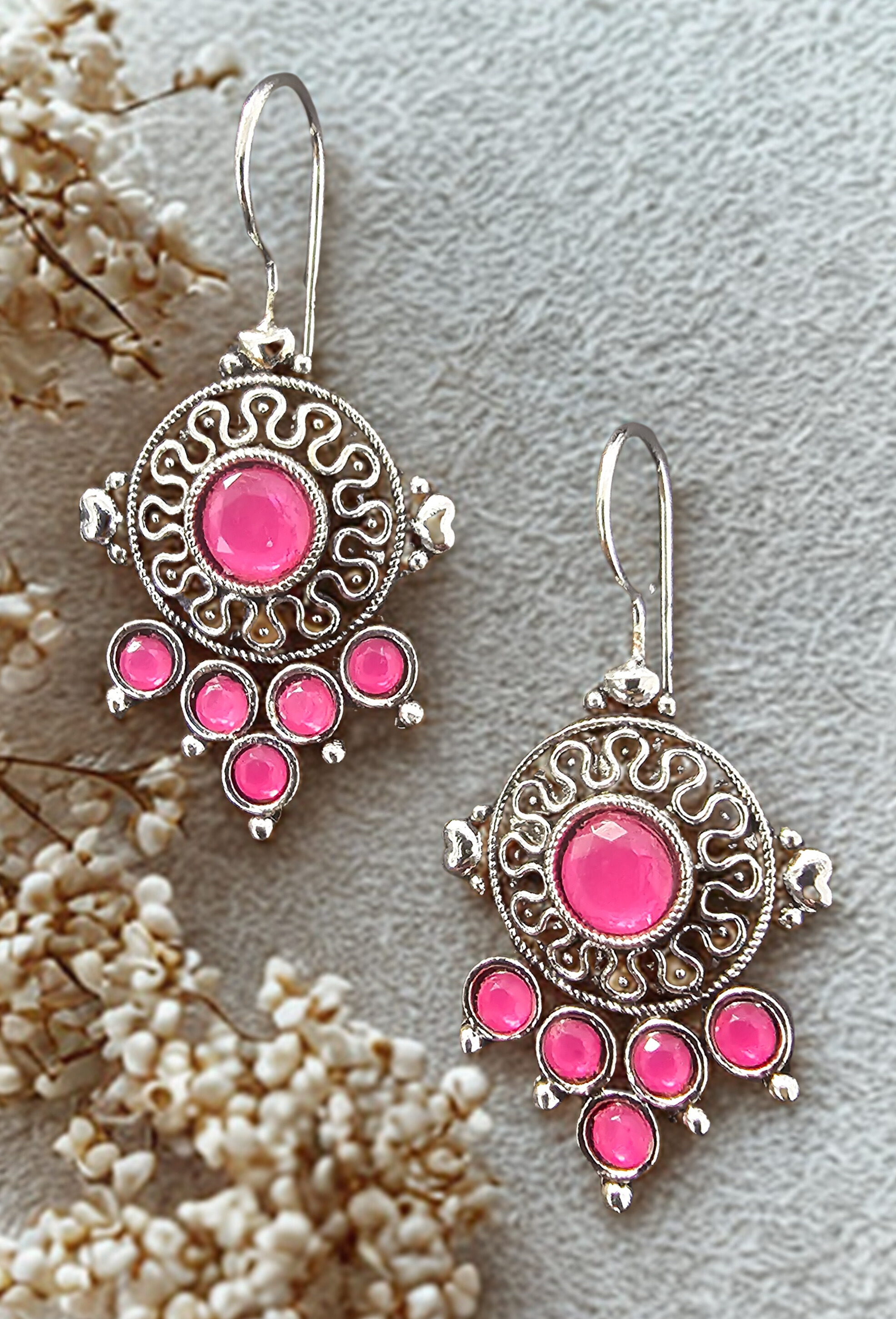 Bohemian Pink Gemstone Dangle Earrings