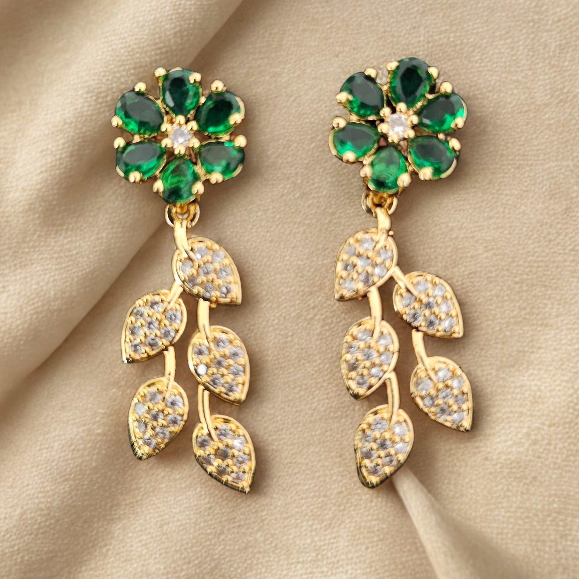 Emerald Flower Drop Earrings