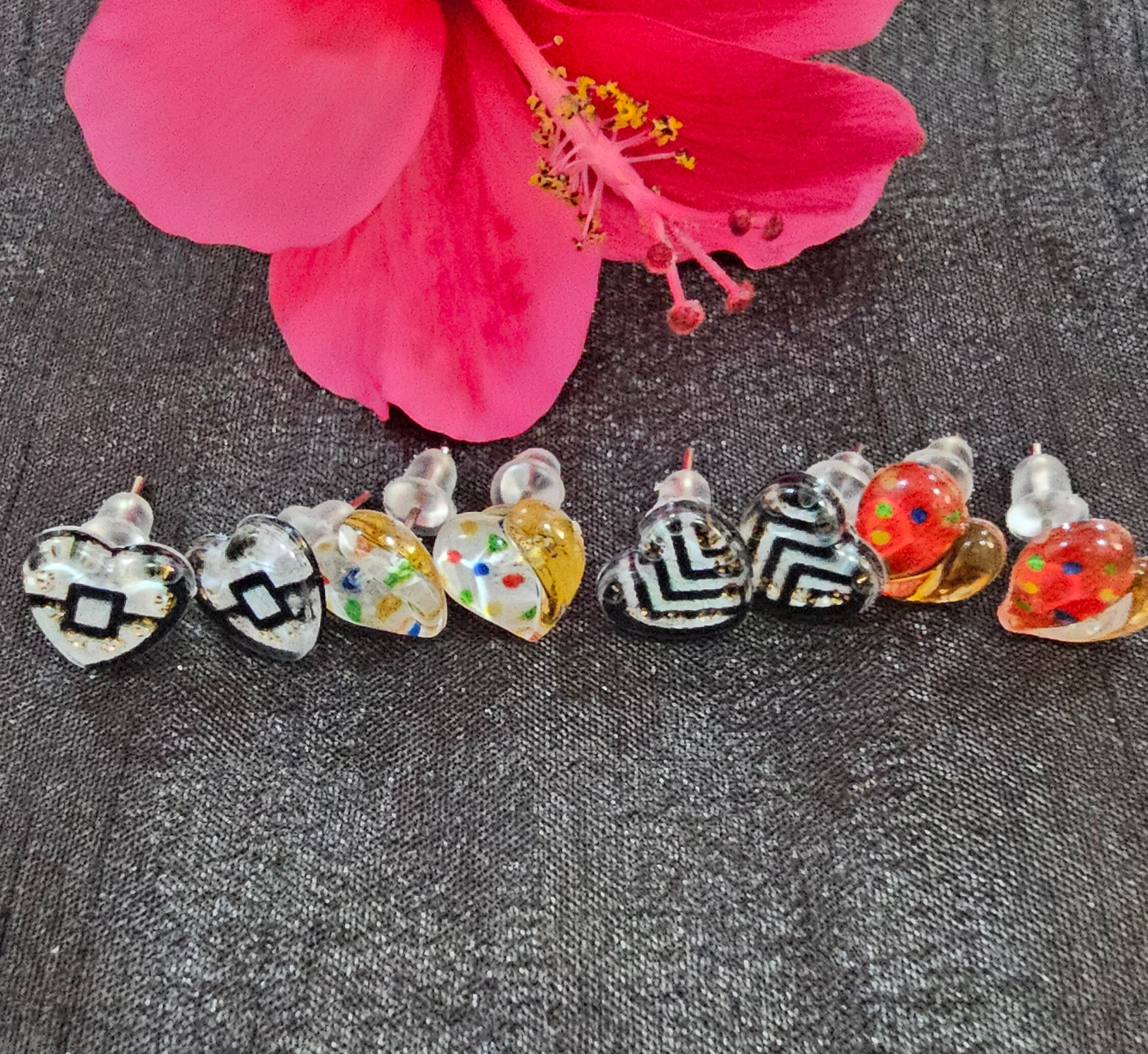 Handmade Heart Earrings Set of 4