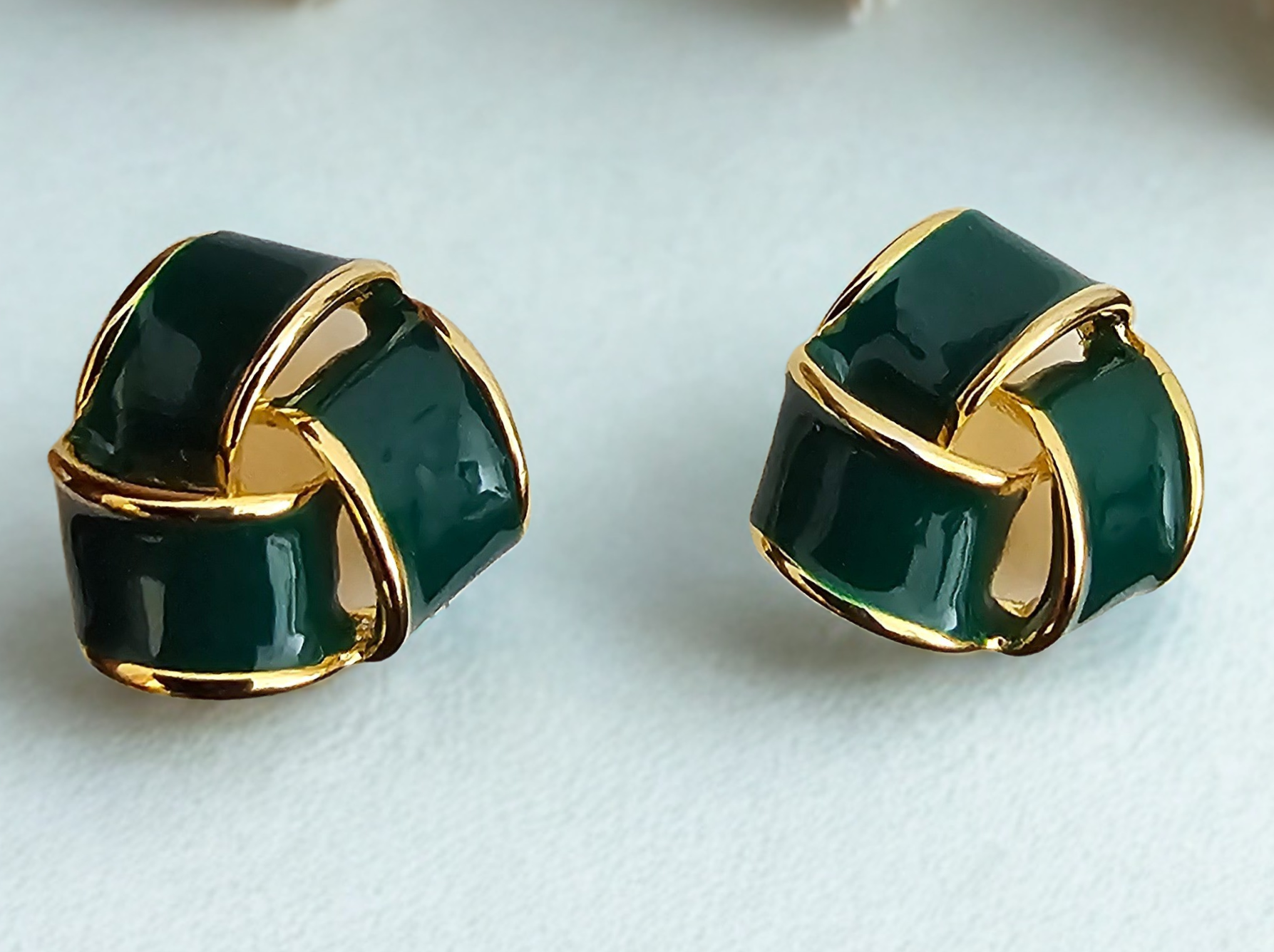 Vintage Green and Gold Knot Earrings
