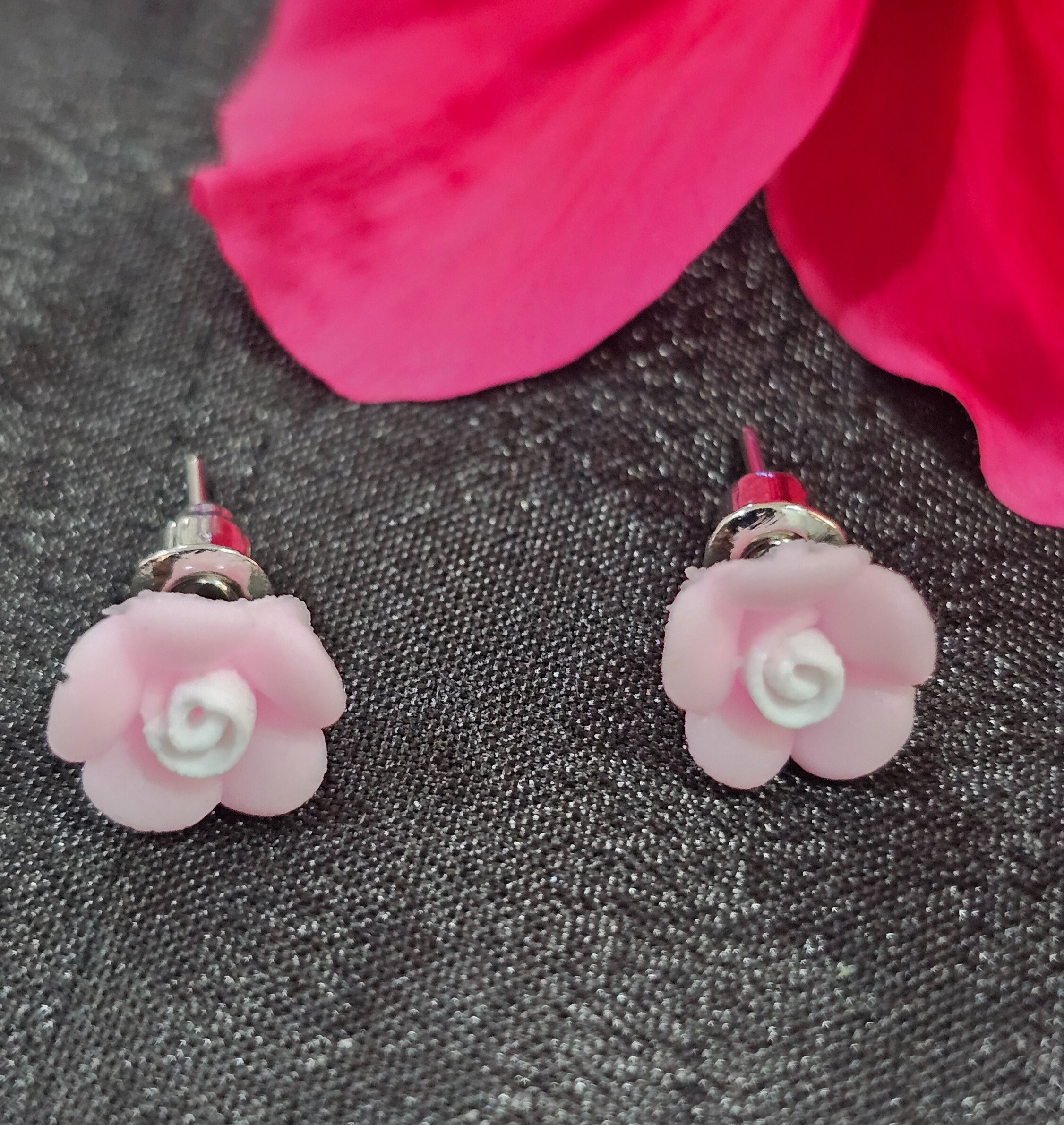 Purple Flower Stud Earrings - Set of 4