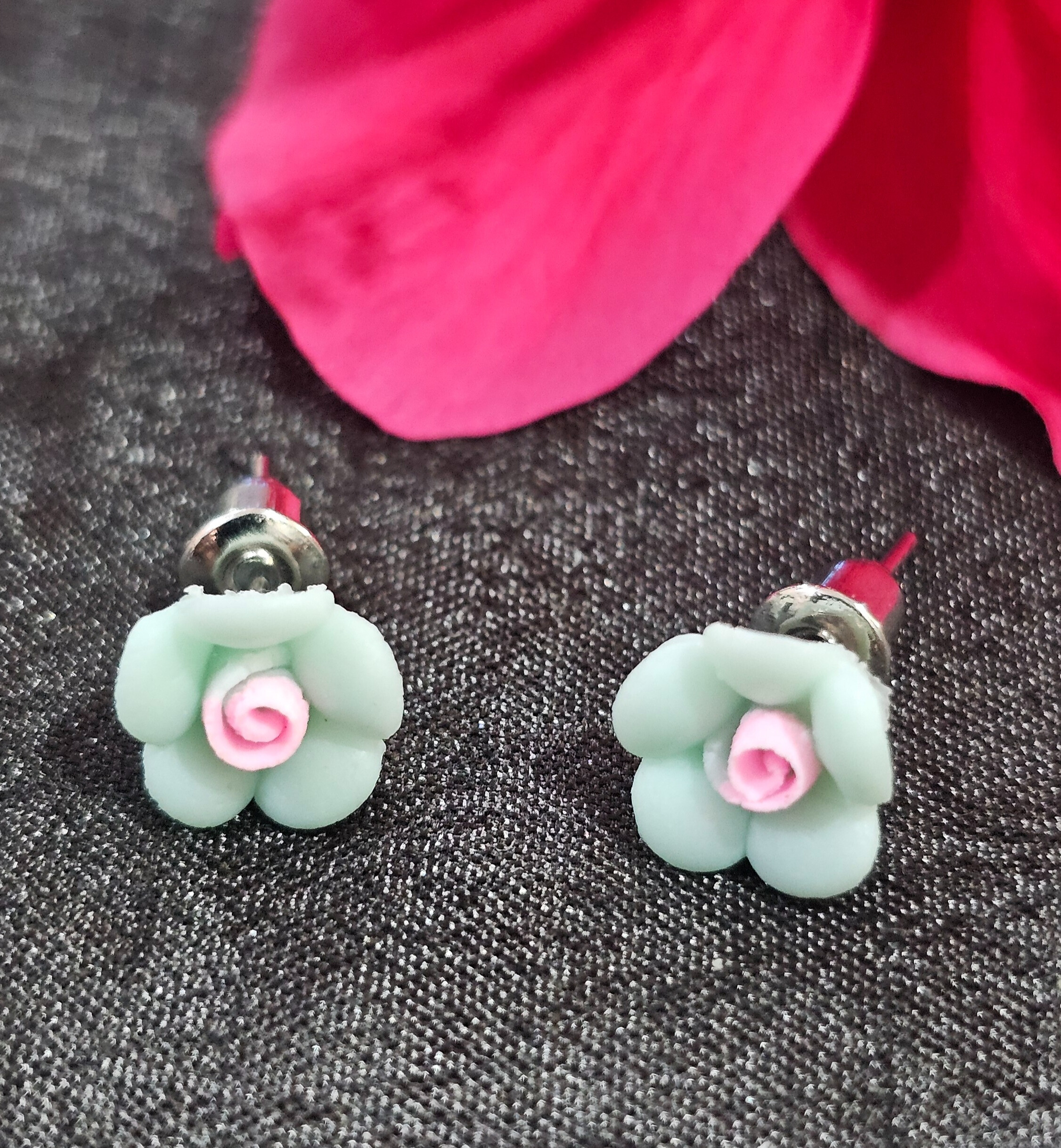 Purple Flower Stud Earrings - Set of 4