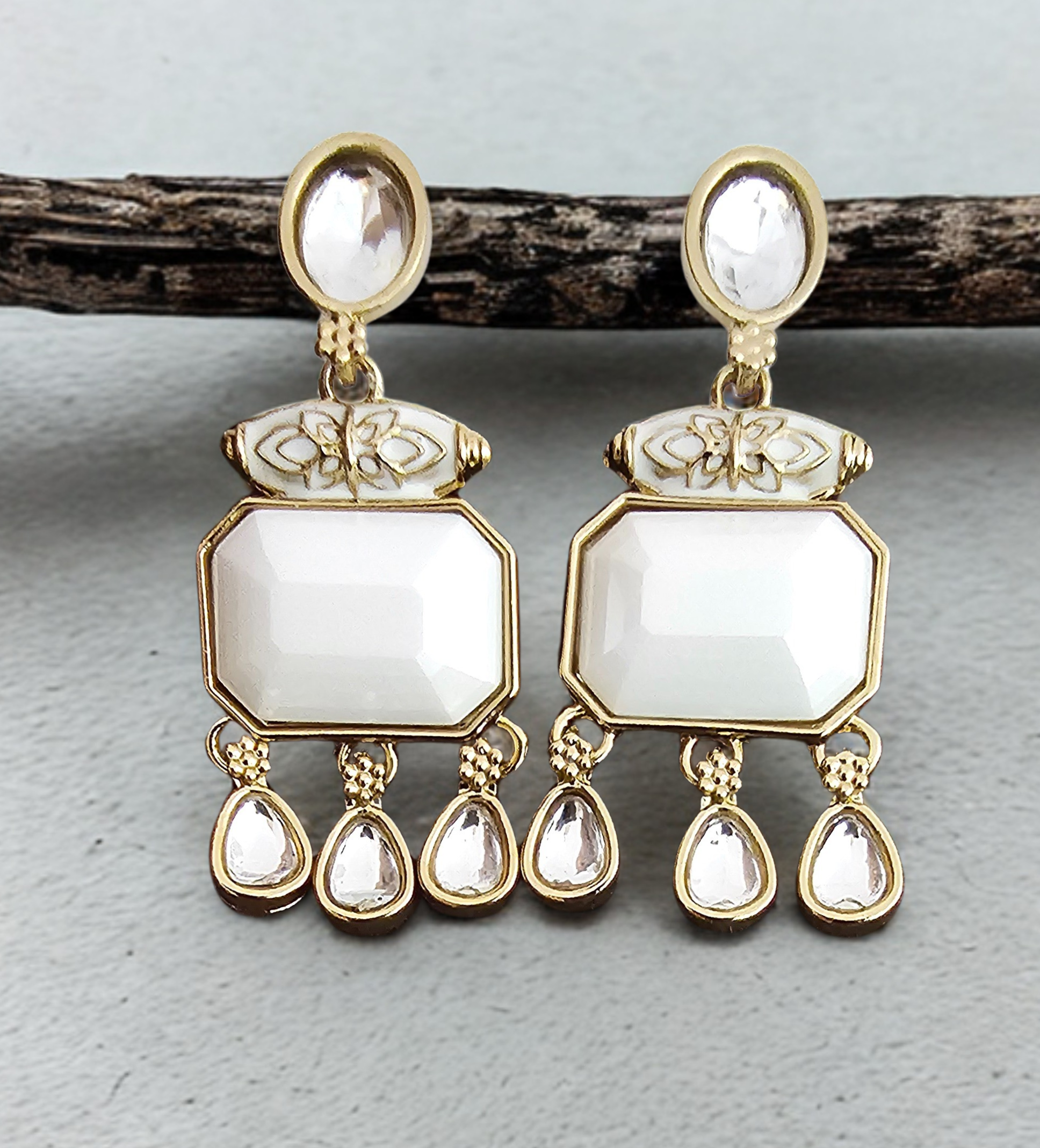 White Gemstone Drop Earrings