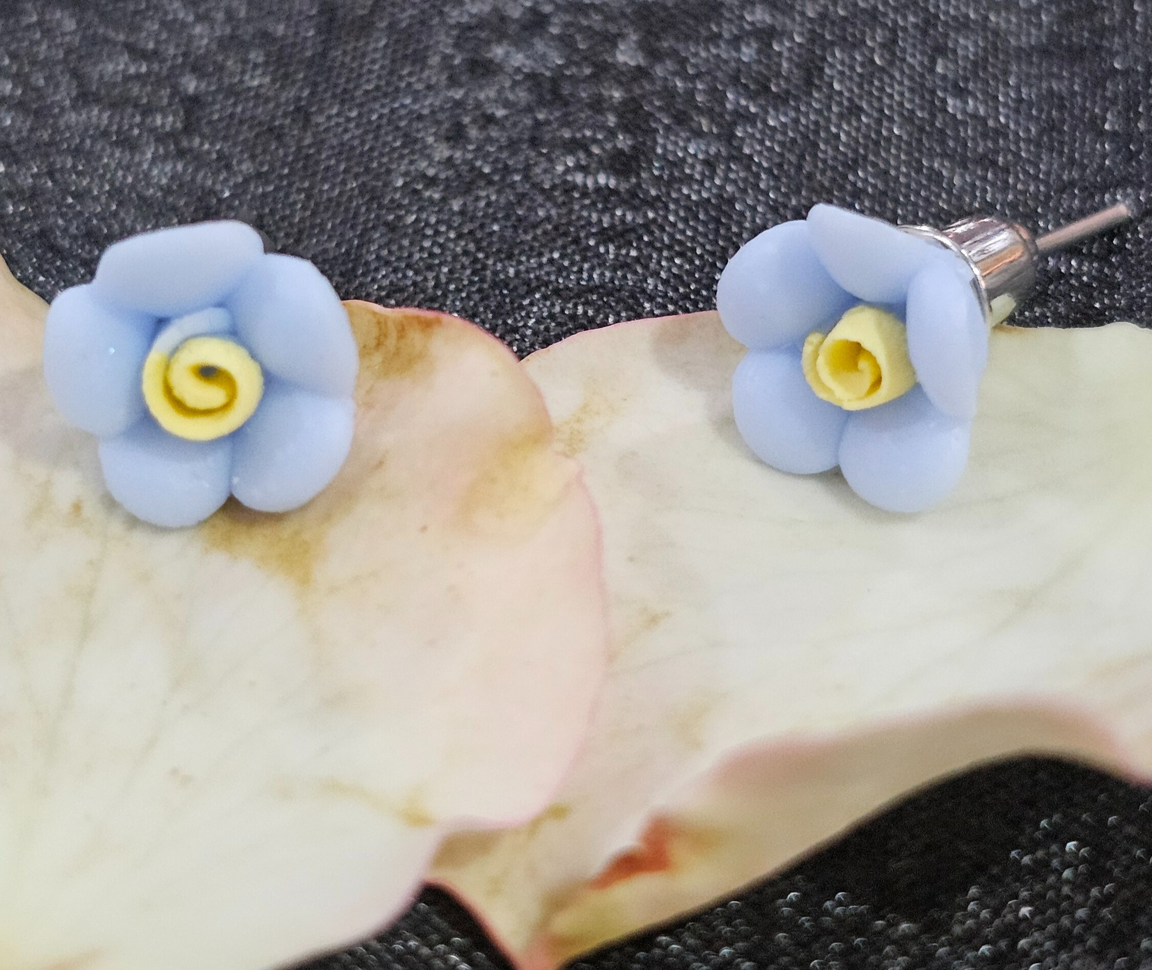 Handmade Pink Rose Stud Earrings - Set of 3