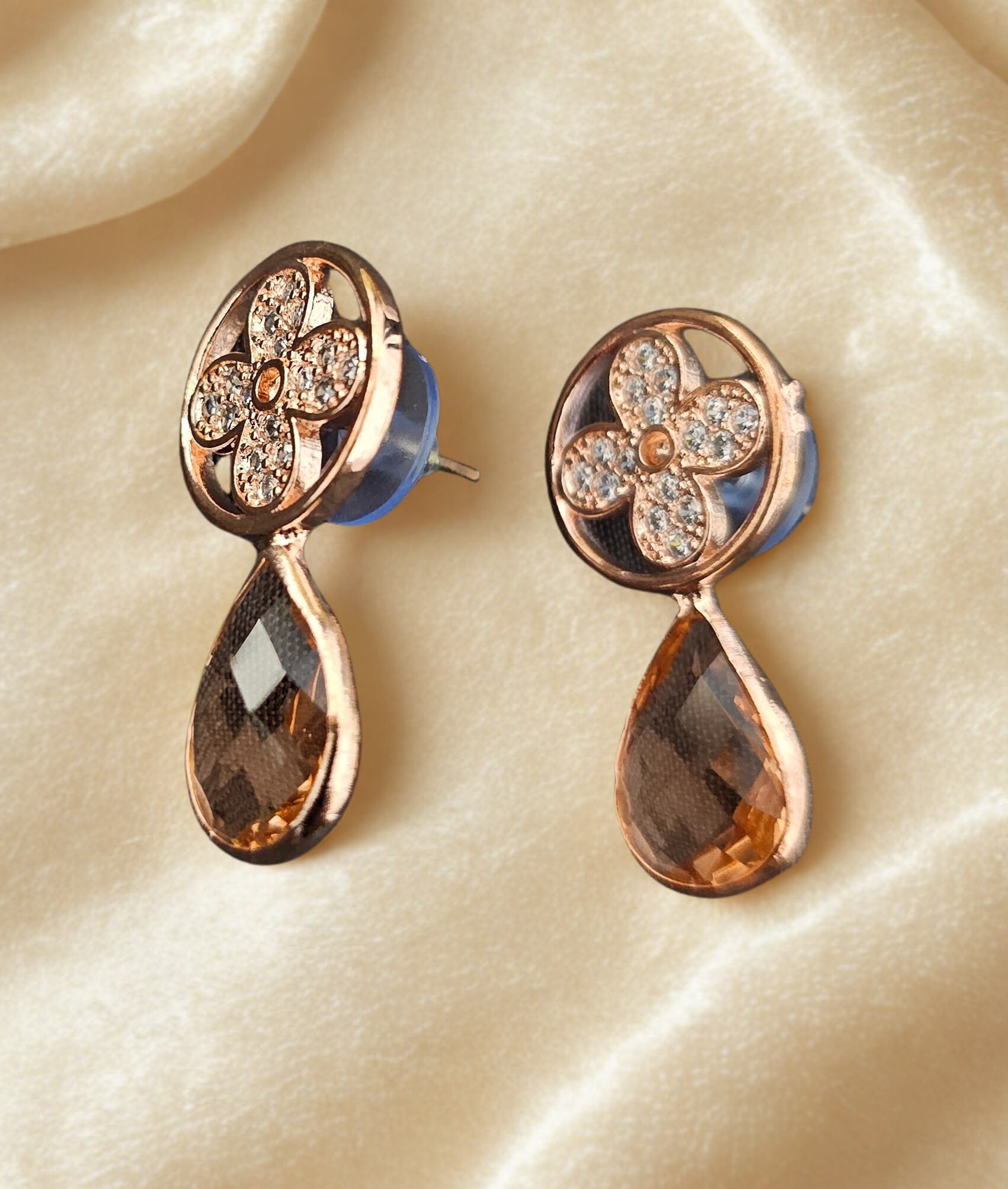 Floral Crystal Drop Earrings