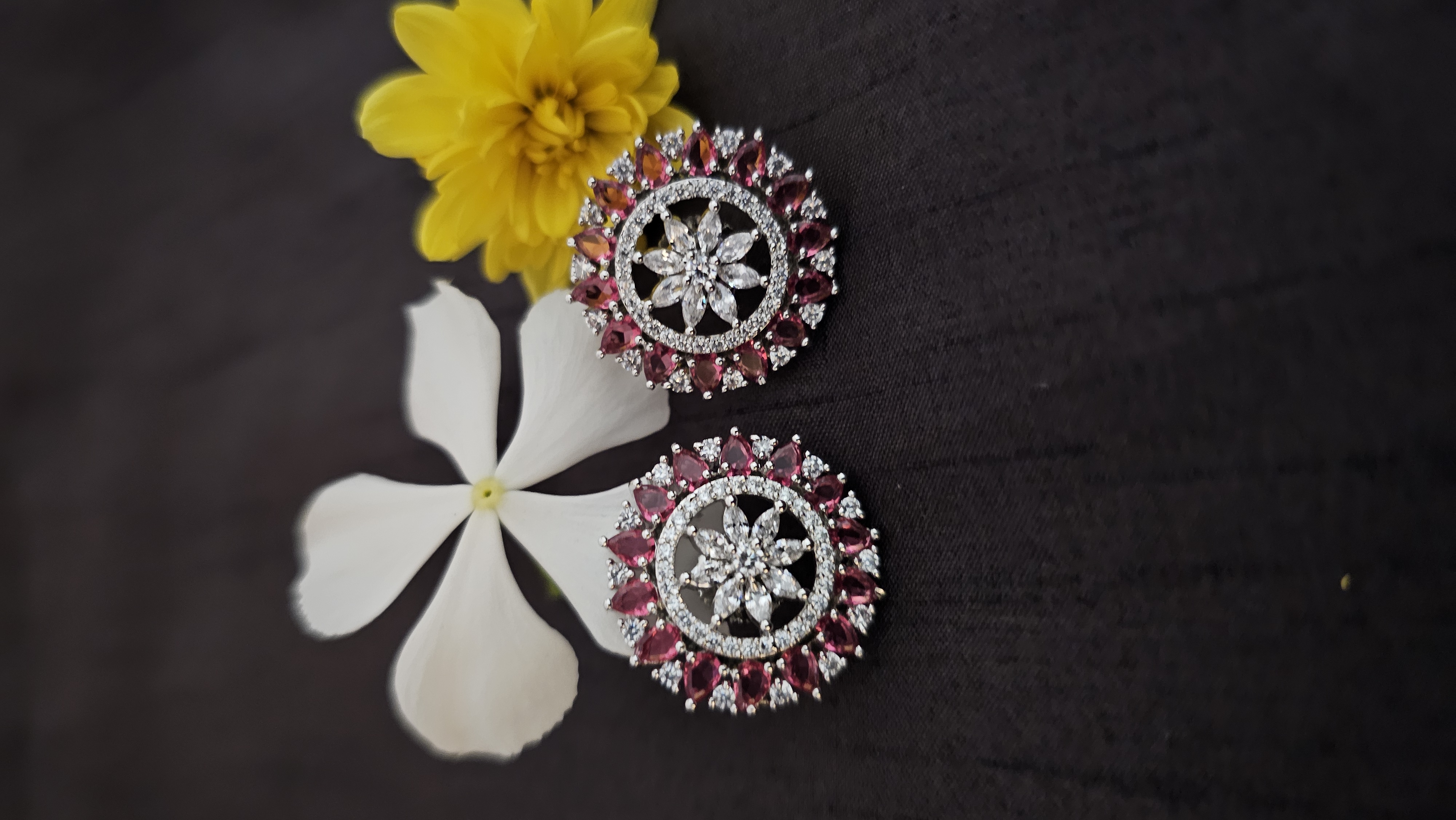 Pink & Silver Floral Stud Earrings