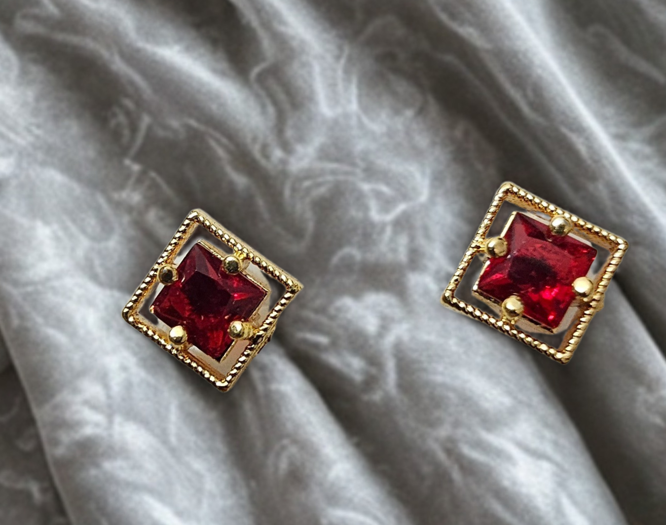 Red Gemstone Square Earrings