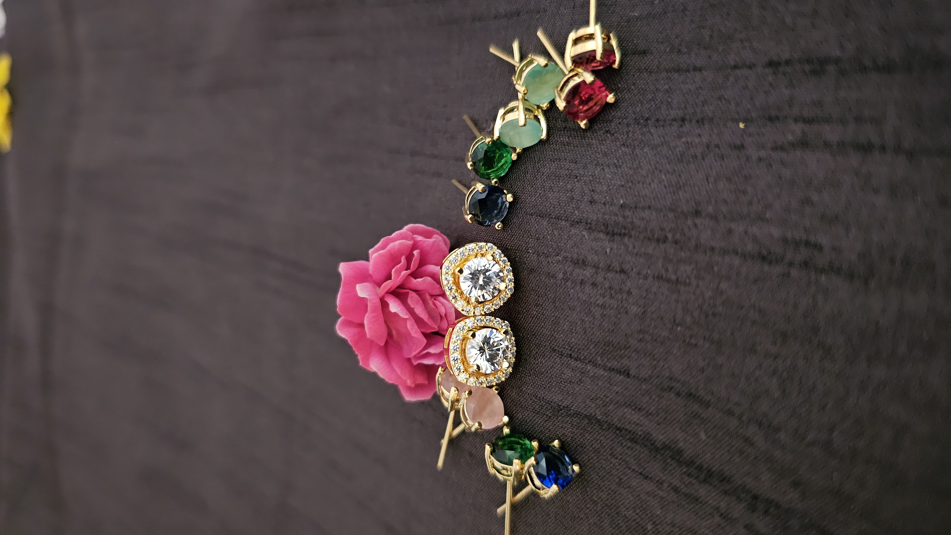 Gold & Multiple Stones Stud Earring