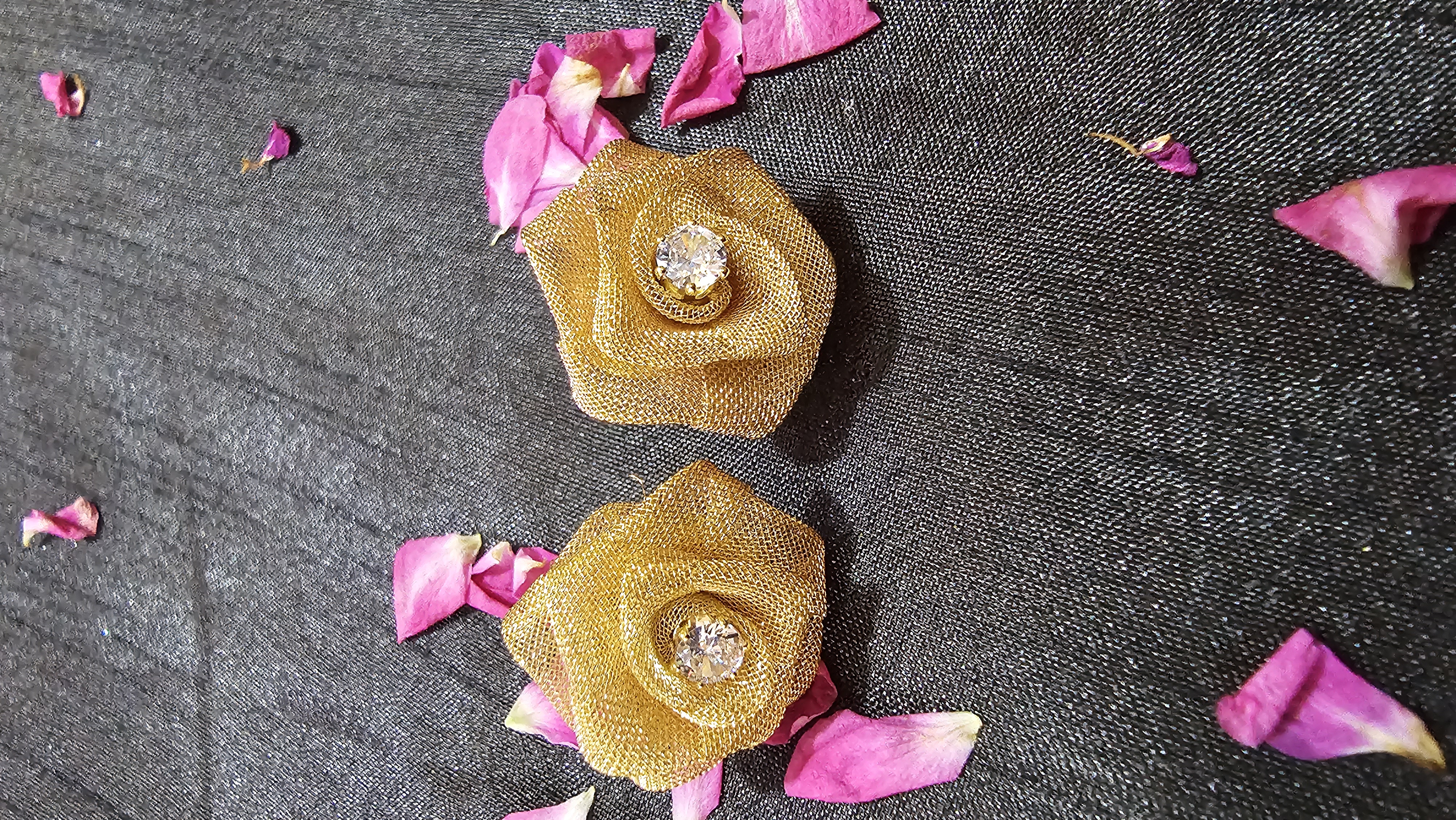Golden Fabric Flower Earrings