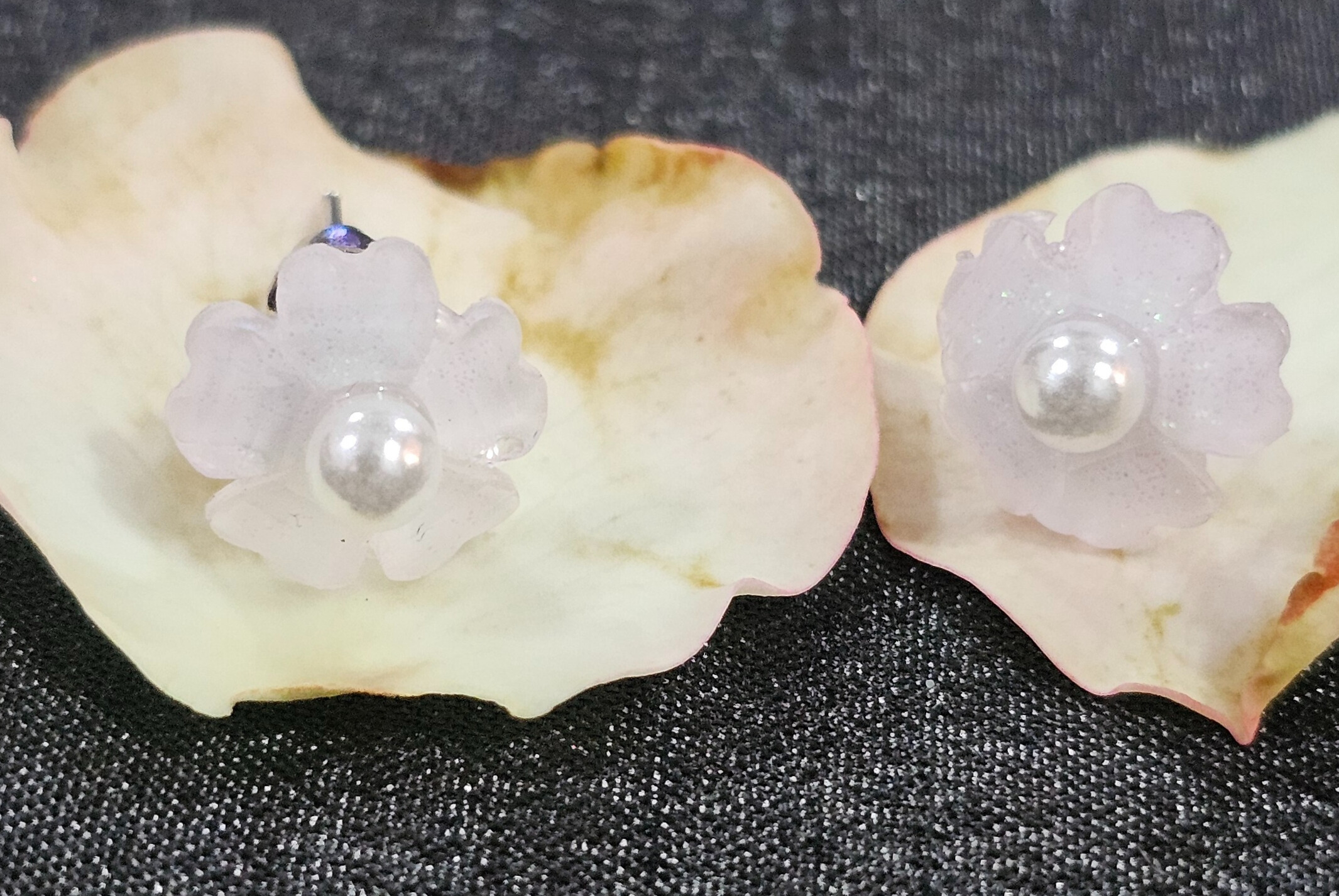 Purple Flower Pearl Earrings - Set of 3