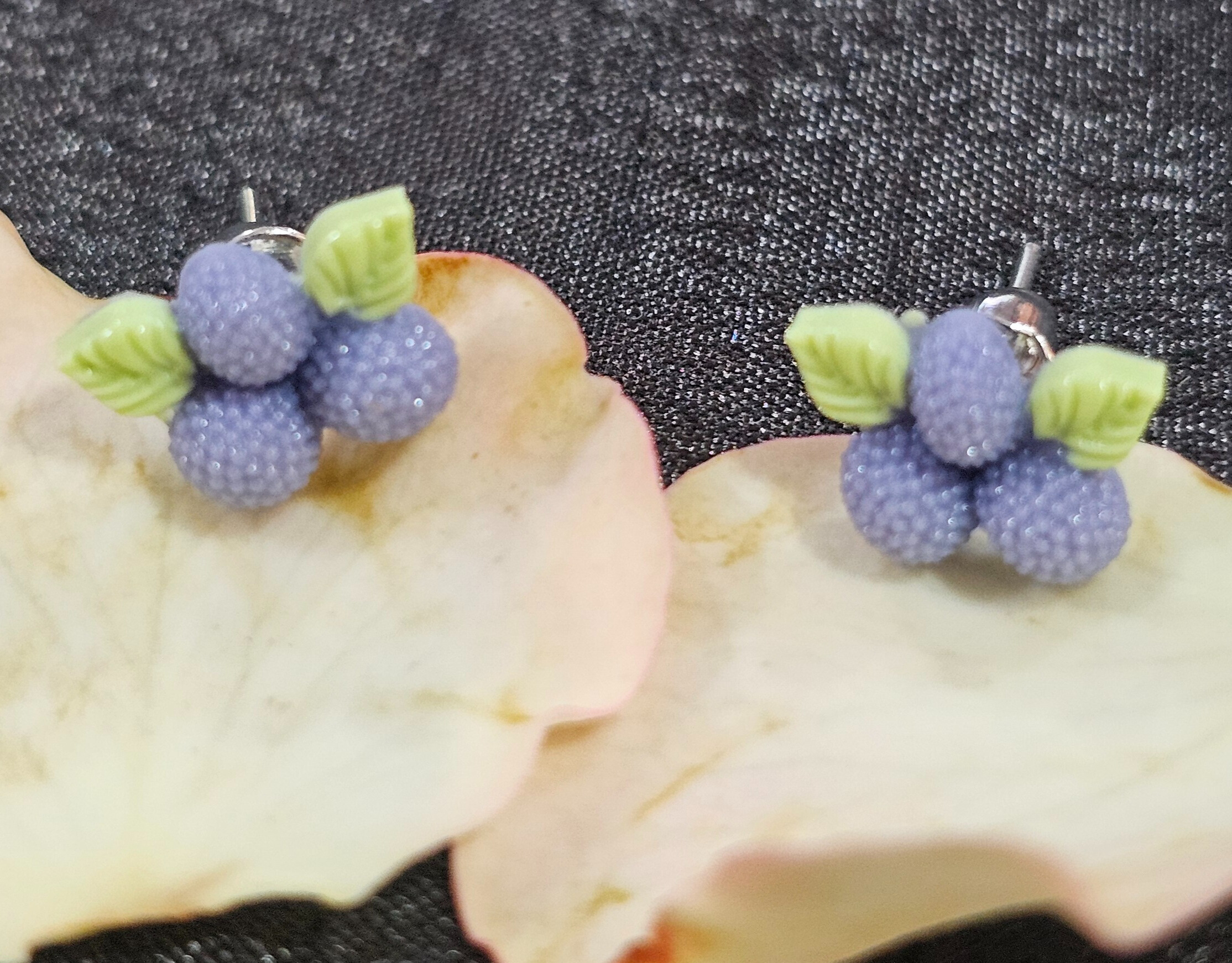 Purple Berry Stud Earrings - Set of 3