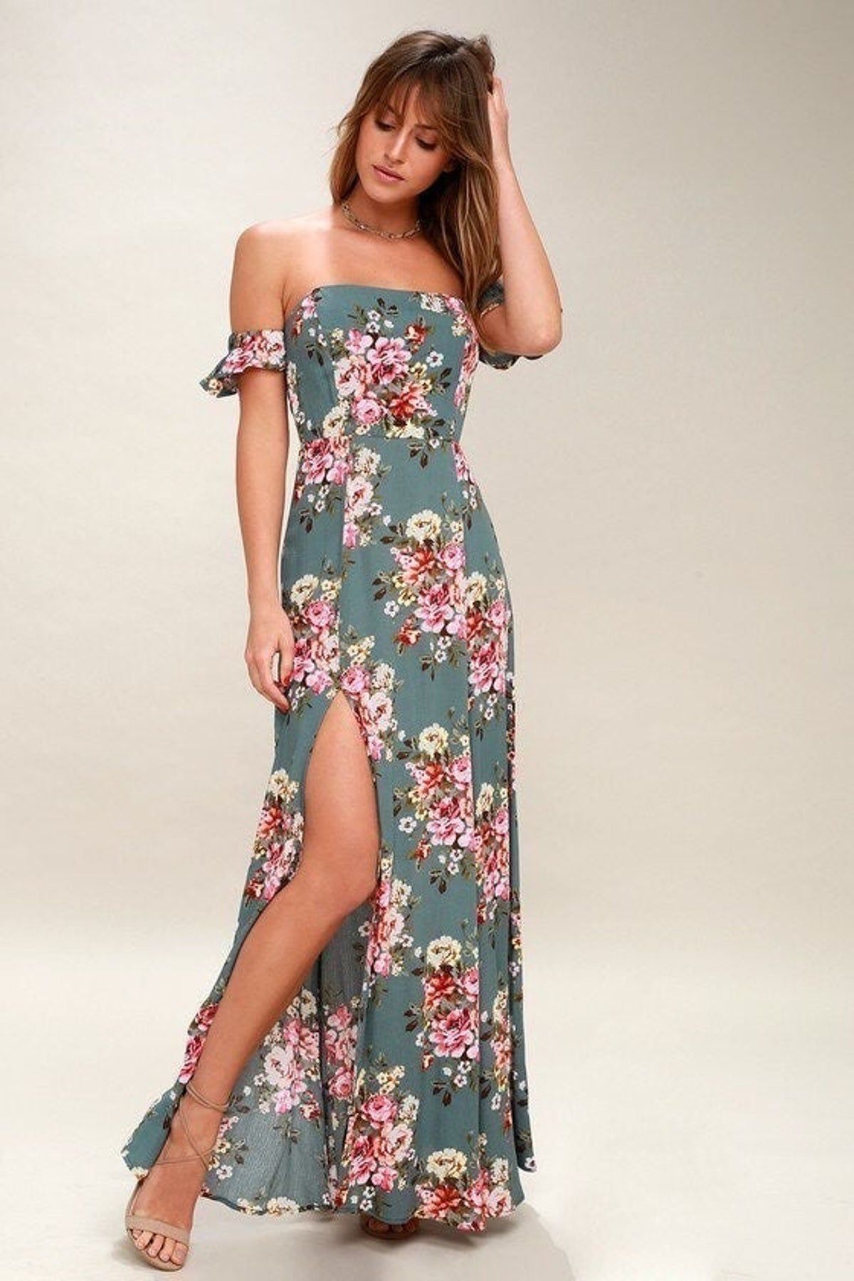 Floral Print Off-Shoulder Maxi Dress