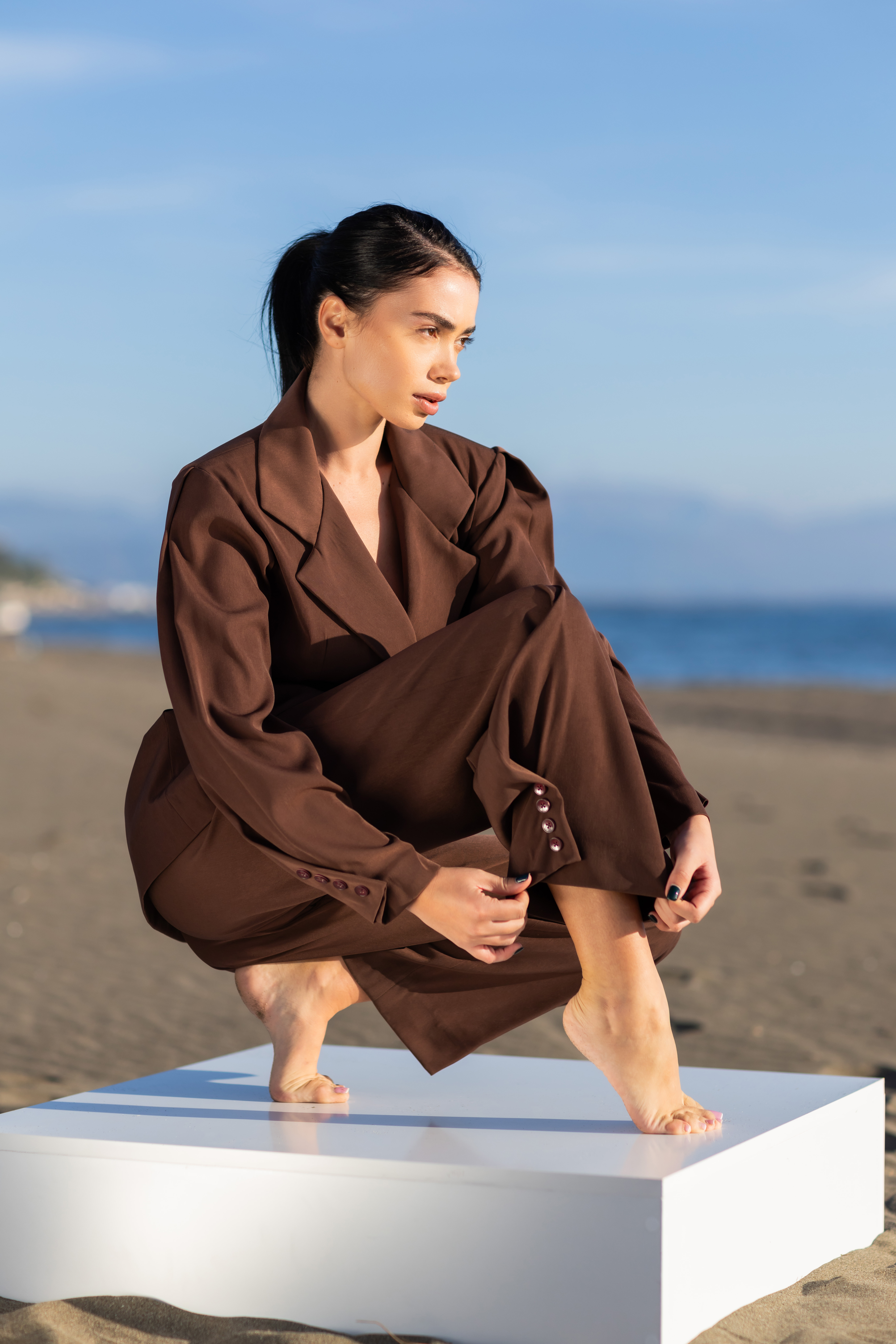 Cognac High-Waist Relaxed Trouser