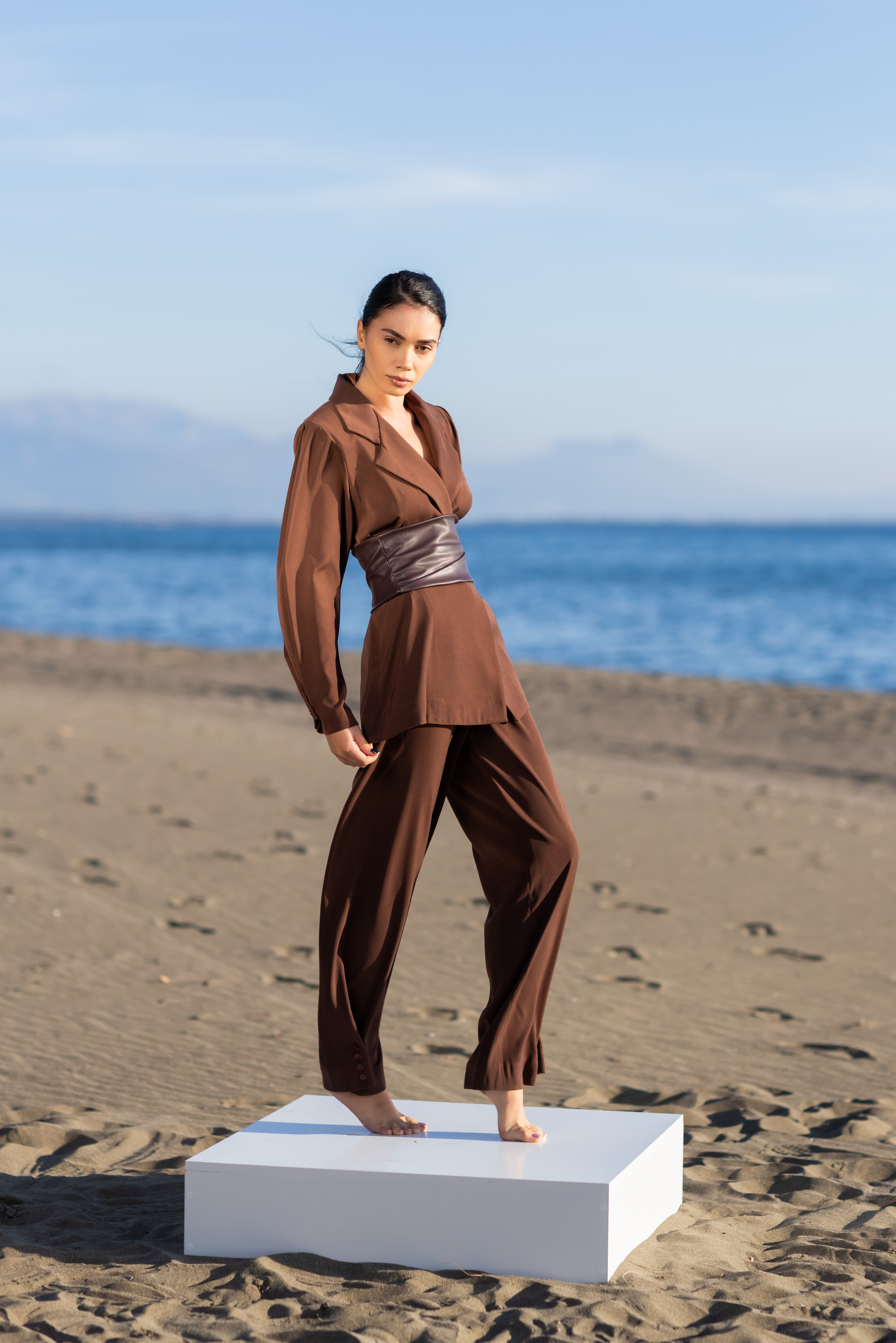 Cognac High-Waist Relaxed Trouser