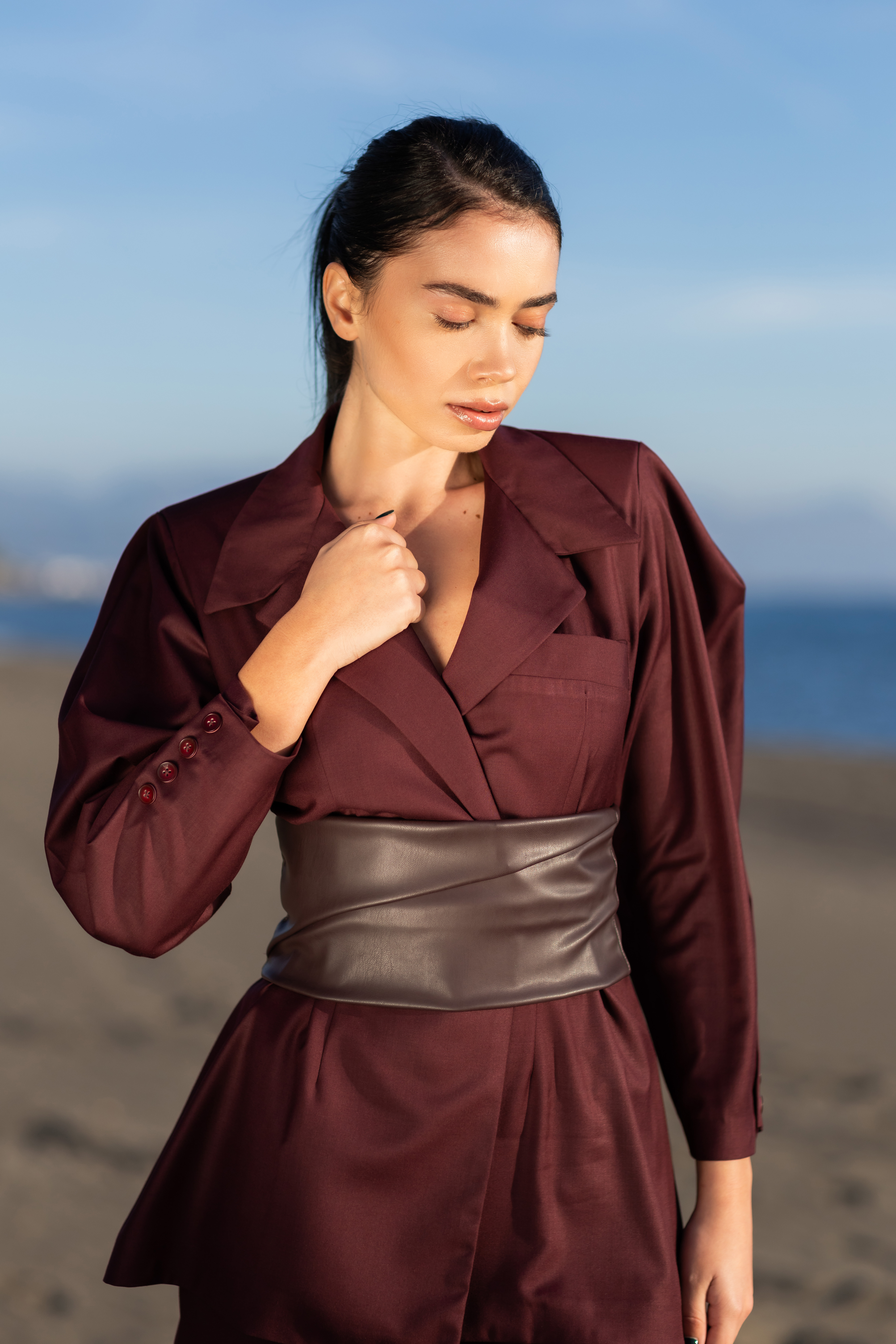 Bordeaux Sculpted Waist Blazer