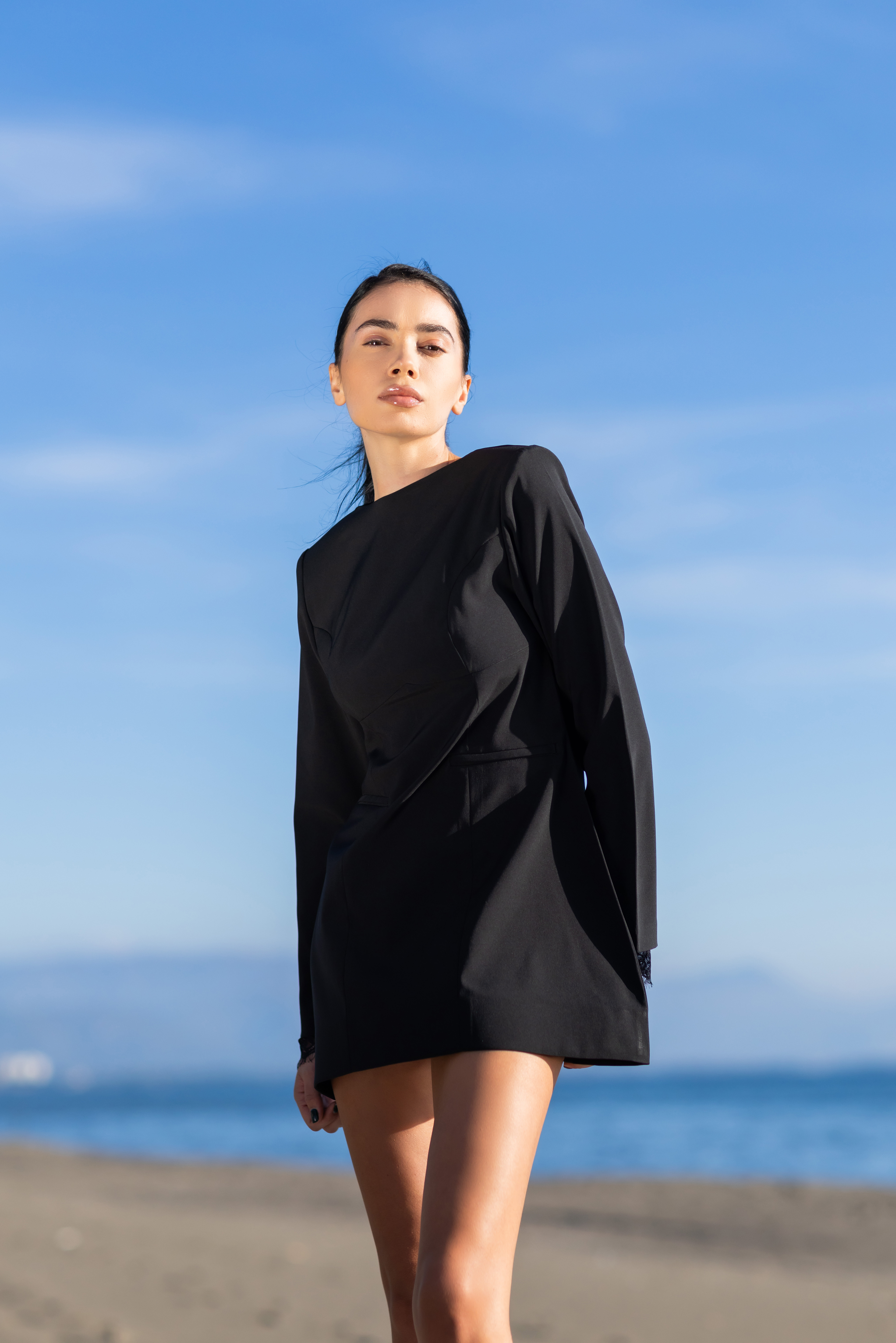 Obsidian Asymmetric Draped Mini Dress