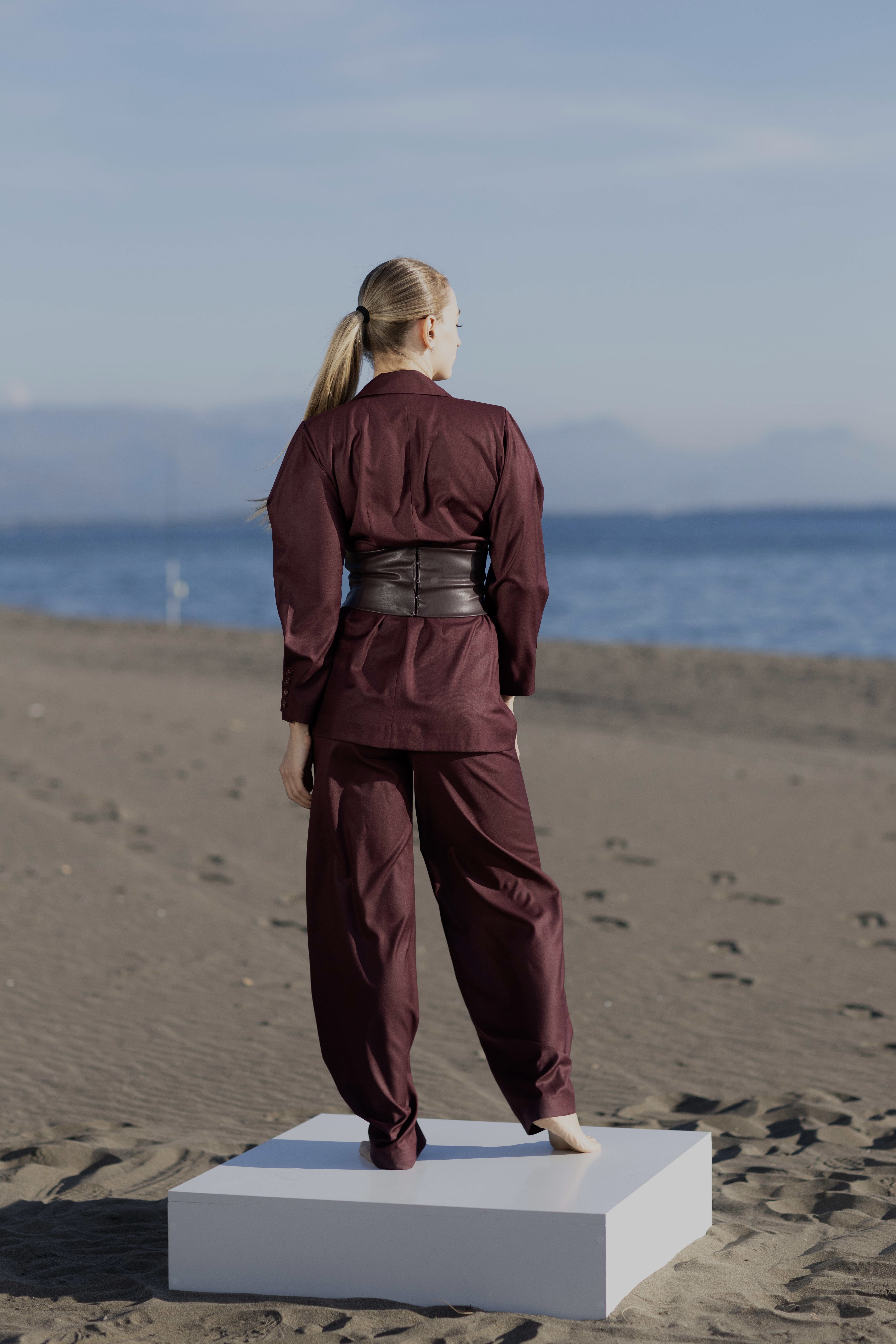 Bordeaux Sculpted Waist Blazer