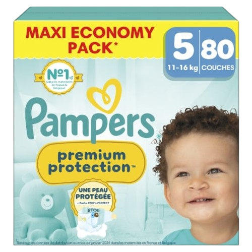 Couches Taille 5 11-16kg  Premium Protection PAMPERS le pack de 80 couches