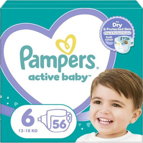 Couches pampers  Active Baby -   Taille 6. 13-18kg-(56 couches)