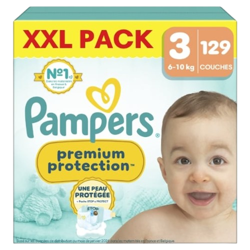 Couches Taille 3 6-10kg XXL Pack Premium Protection PAMPERS-(129 couches)