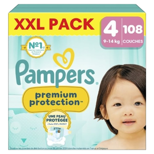 Couches Taille 4 9-14kg XXL Pack Premium Protection PAMPERS-(108 couches)