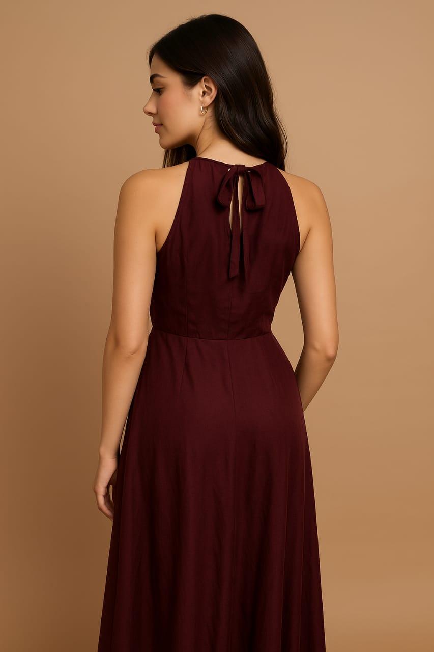 Sleeveless Burgundy Maxi Dress