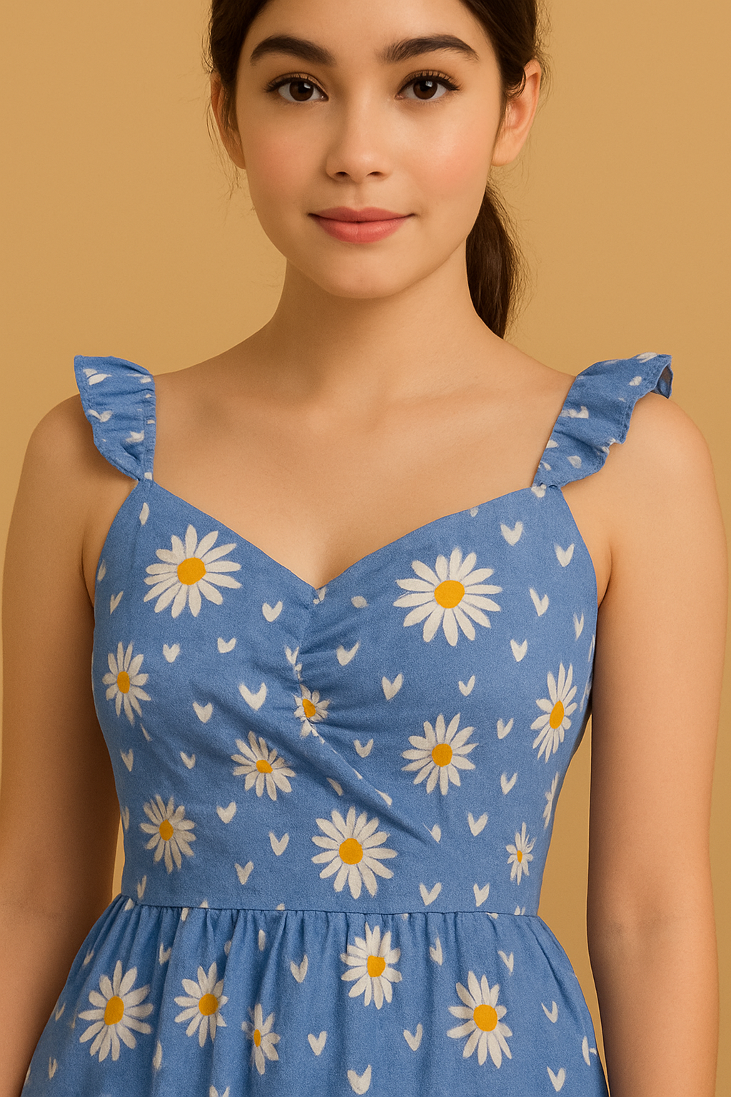 Blue Daisy Print Summer Dress