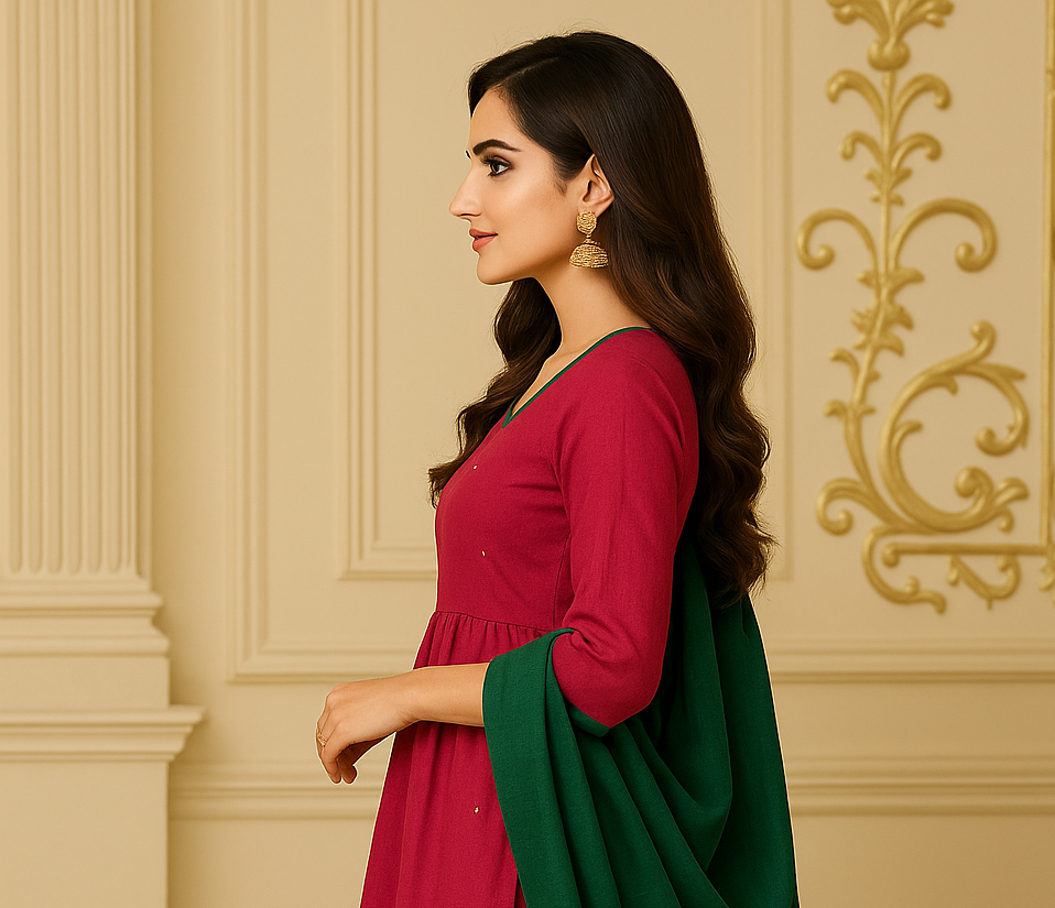 Elegant Ruby Pink Ethenic Set