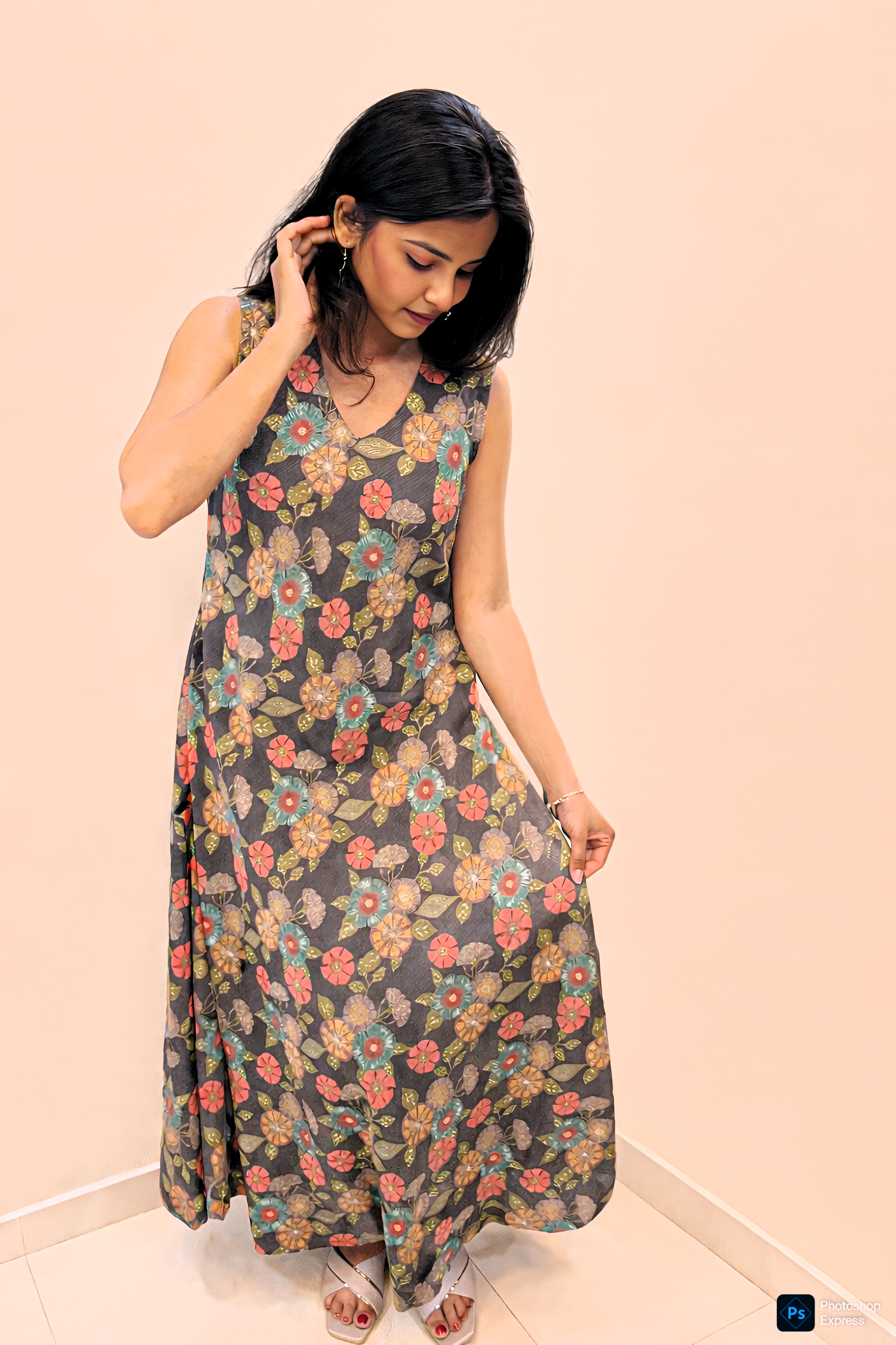 Women’s Brown Floral Printed A-Line Maxi Dress