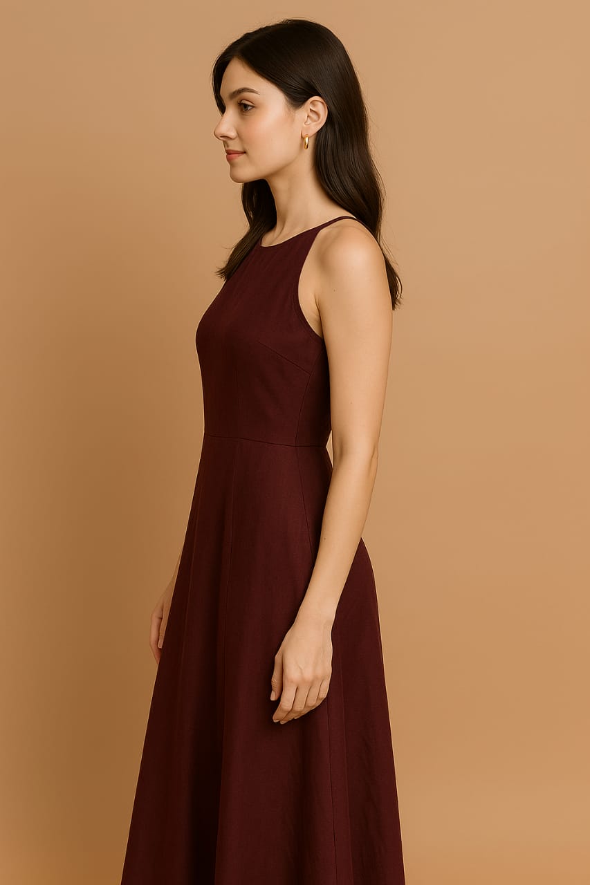 Sleeveless Burgundy Maxi Dress