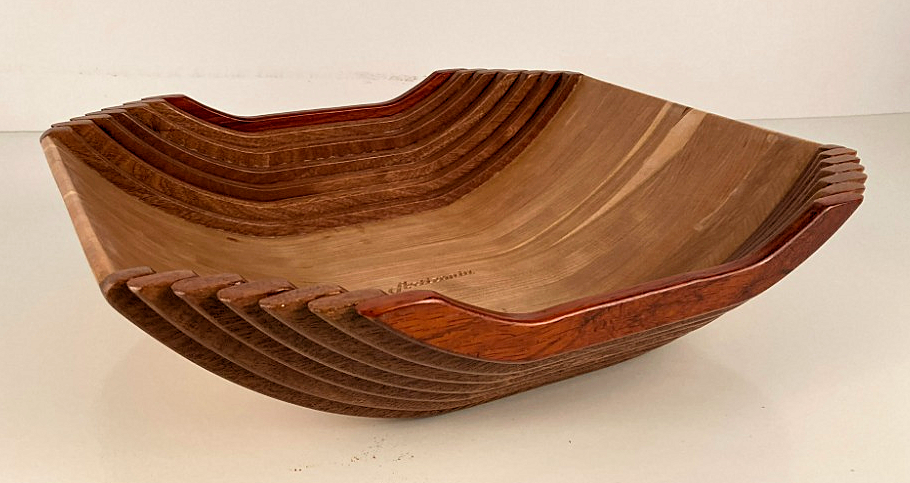 Wood Bowl Large and Square - in Cherry, African Sapele Mahogany & Red Padauk 