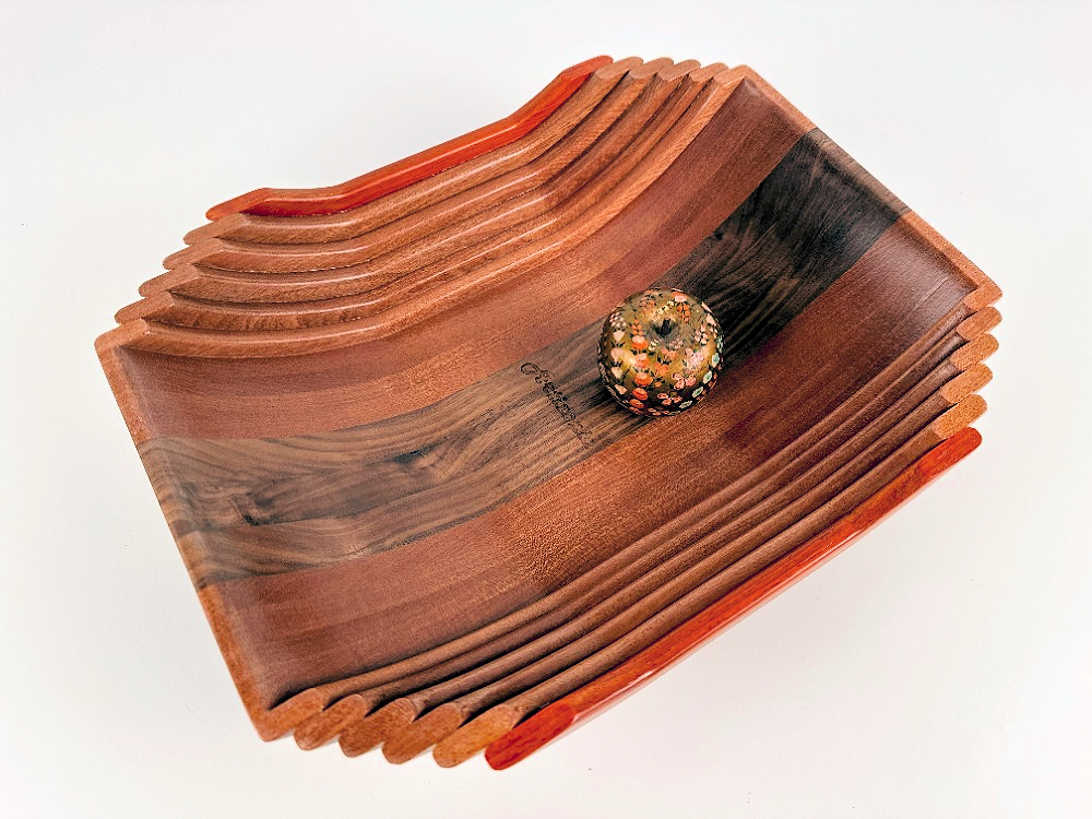 Wood Bowl in Walnut, African Sapele Mahogany, and Padauk
