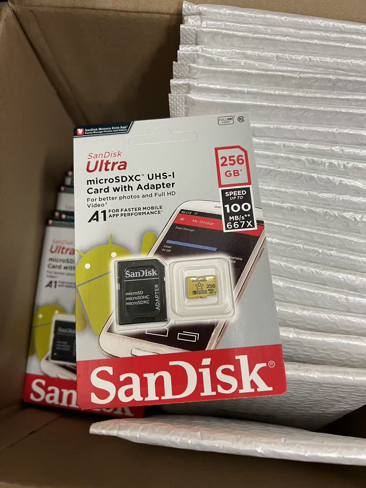 FR ready to ship – Wholesale lot of 33 units of SanDisk Ultra microSD Card with Adapter 256GB – Retail Price 36.16€ Each – Our Price Is Only 14.9€ Each