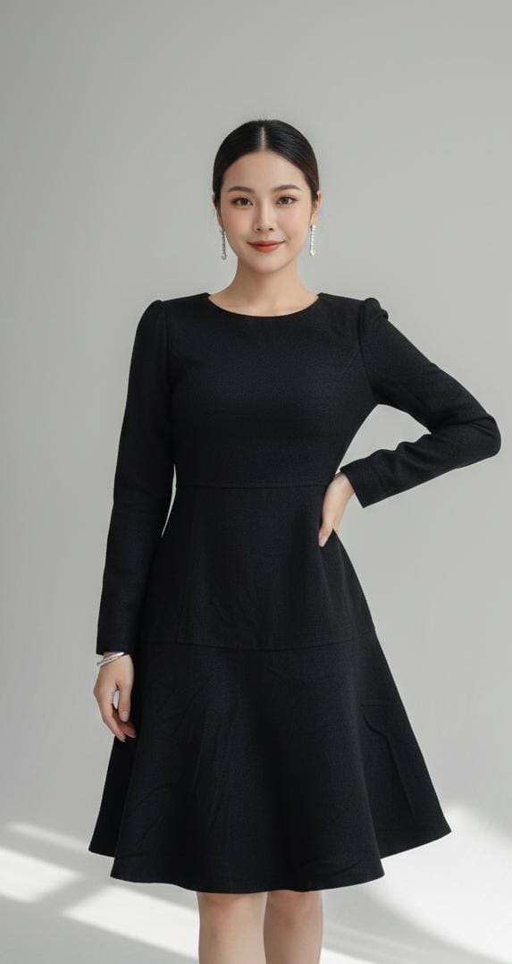Elegant Black A-Line Dress -  L Size