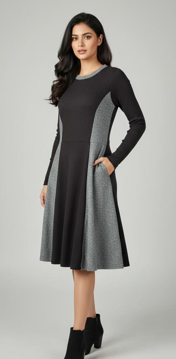 Colorblock A-Line Midi Dress - L size